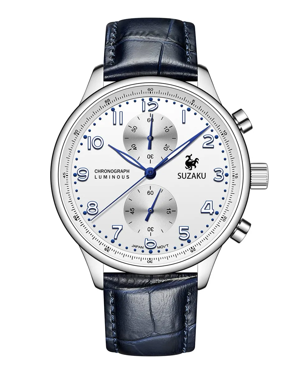 Suzaku orologio cronografo uomo bianco pelle 40mm