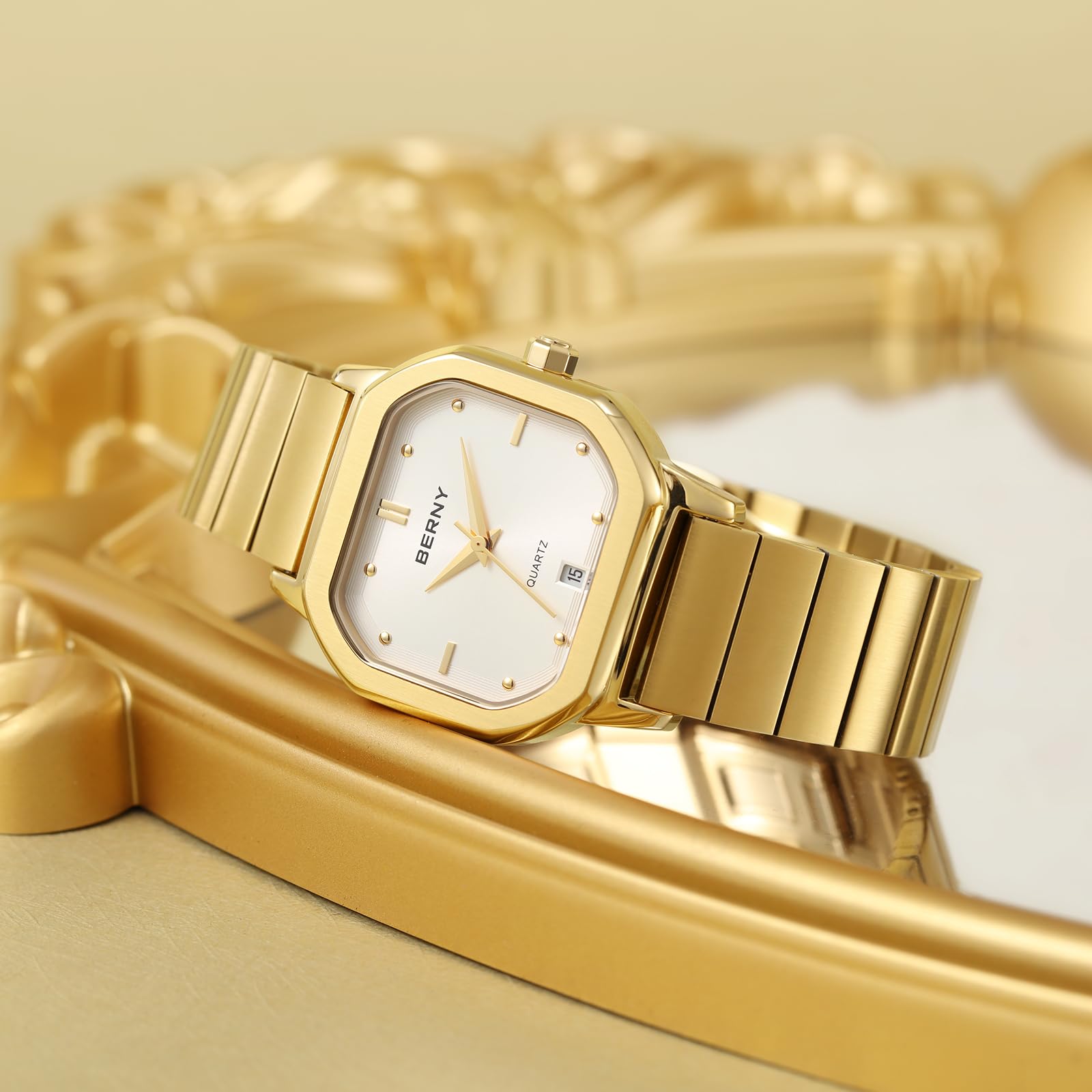 Berny orologio al quarzo quadrato bianco acciaio
