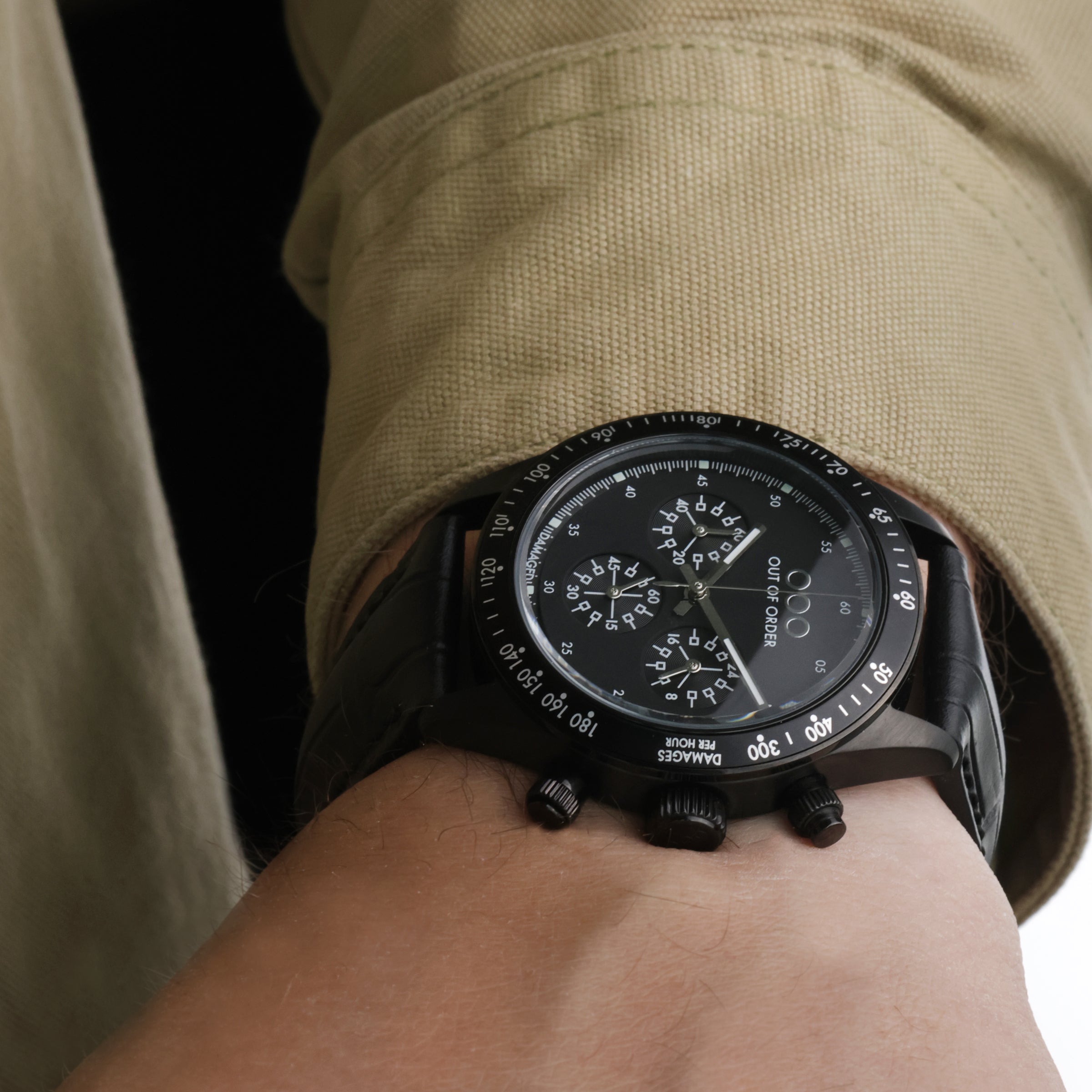 Out Of Order Night Ops orologio cronografo nero pelle 42 mm