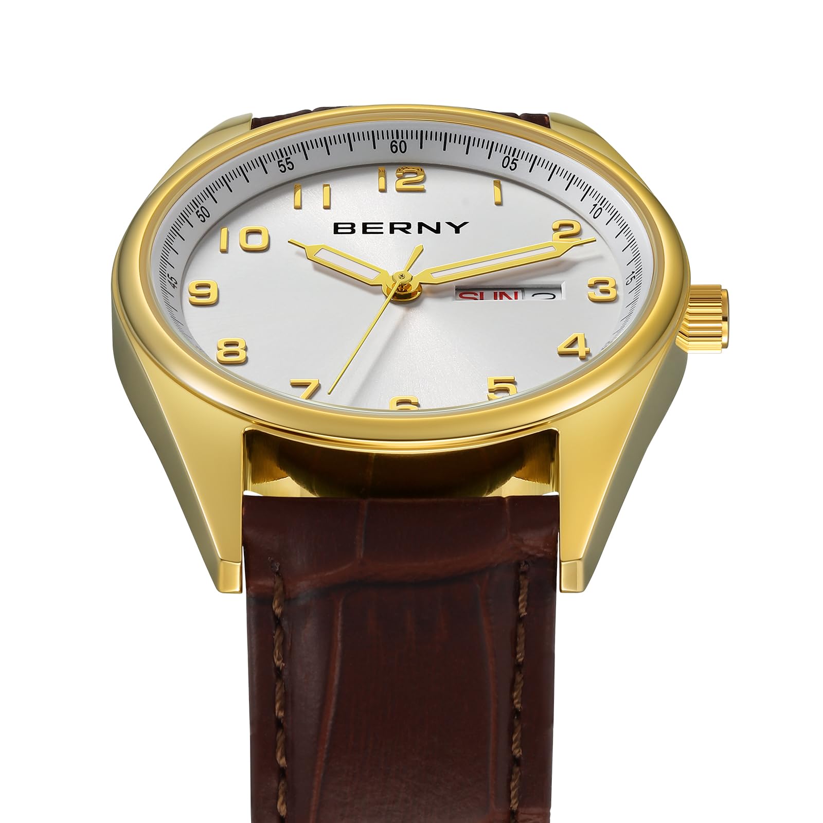 Berny orologio uomo quarzo oro-bianco numeri arabi 3D
