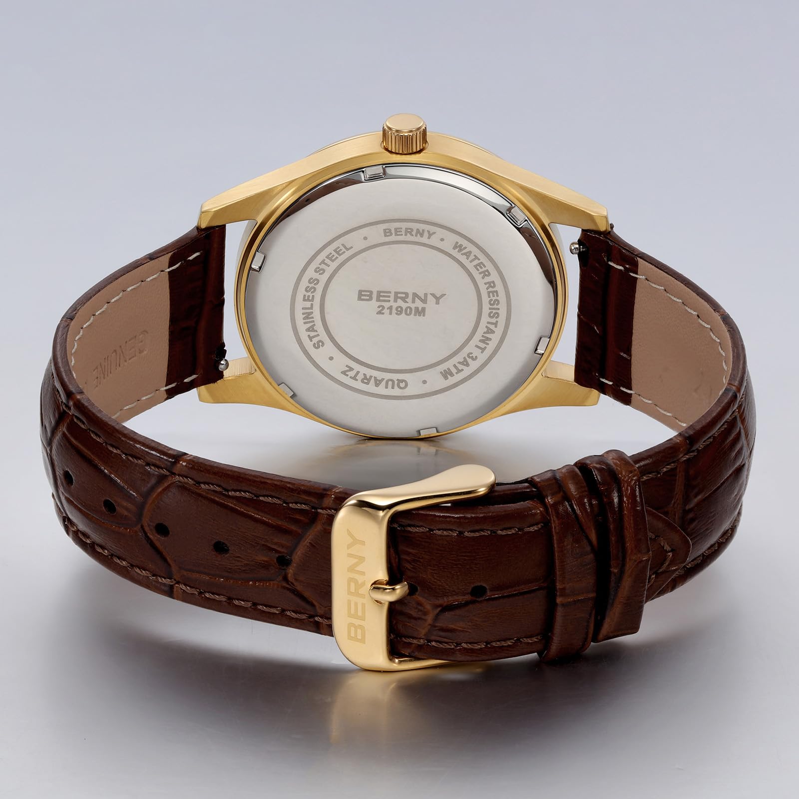 Berny Moon Phase orologio quarzo uomo oro pelle