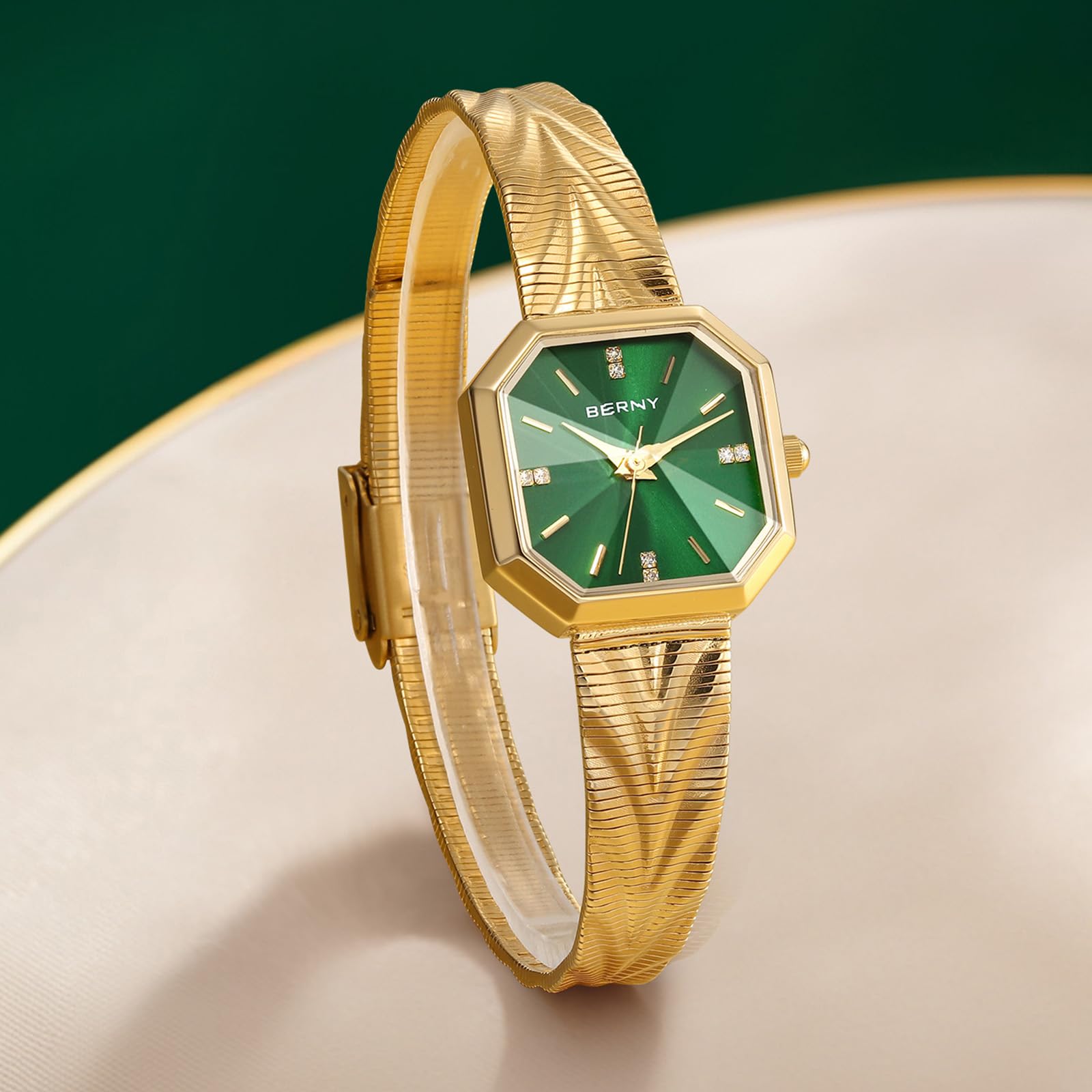 Berny Orologio Donna Quadrato Quarzo Verde Bracciale