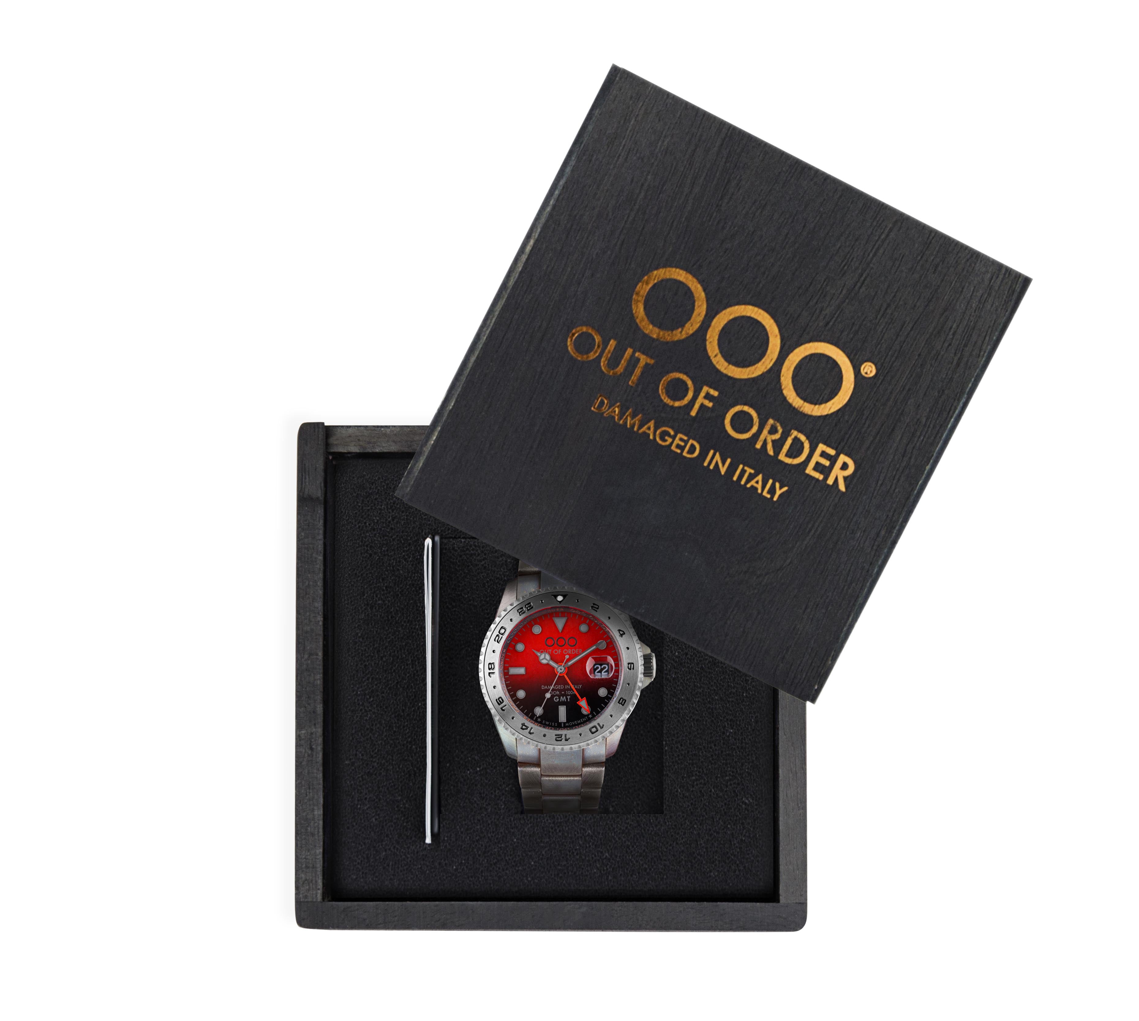 Out Of Order Moscow Orologio GMT Quarzo 44 Mm Rosso Nero