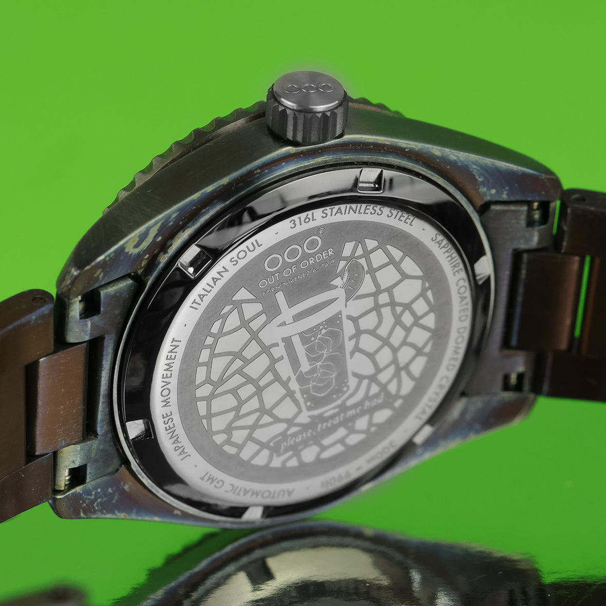 Out Of Order Shaker Midori orologio automatico GMT 40 mm verde acciaio