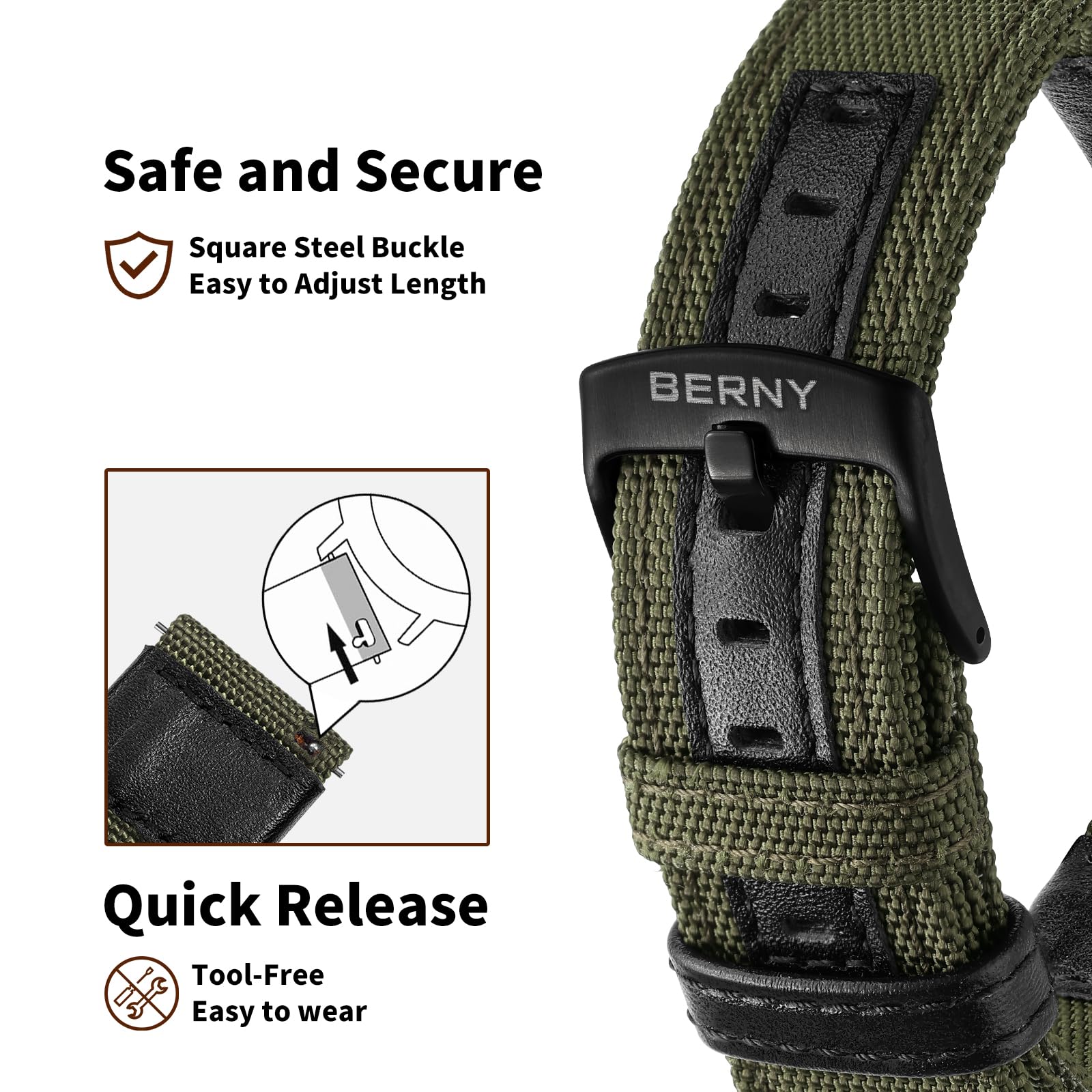 Berny Cinturino Nylon Verde Marino Sgancio Rapido