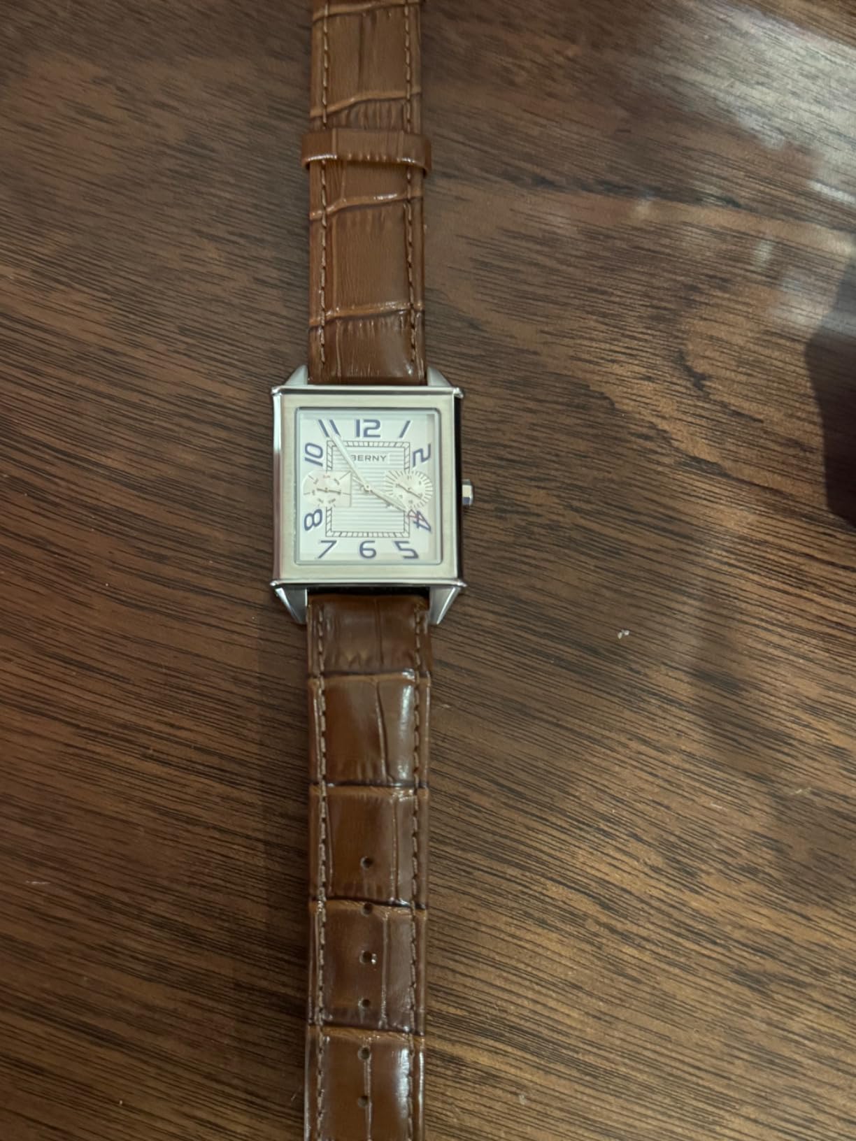 Berny Orologio Uomo Quadrato Quarzo Bianco Pelle