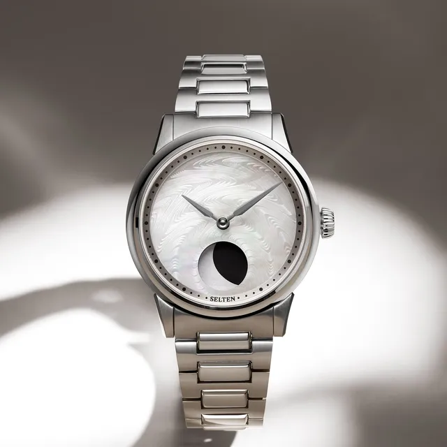 Selten M1 Moonphase orologio madreperla bianca