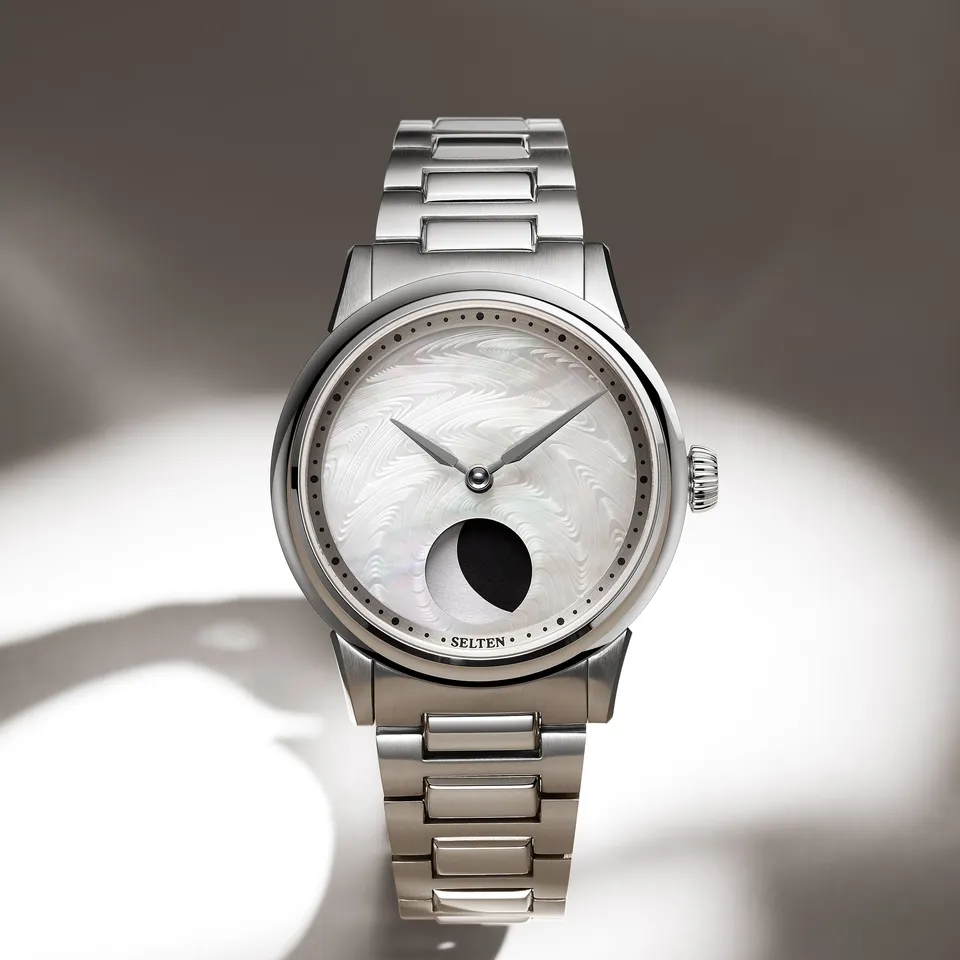 Selten M1 Moonphase orologio madreperla bianca