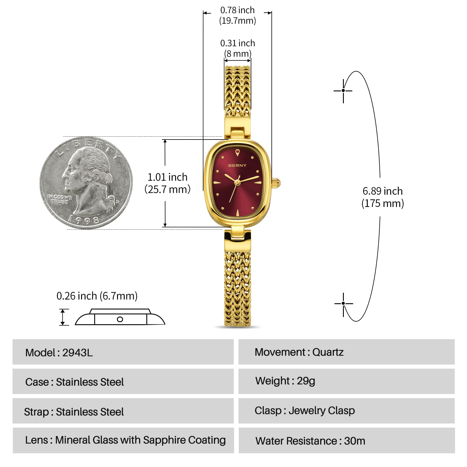 Berny Gold orologio quarzo donna rosso ovale