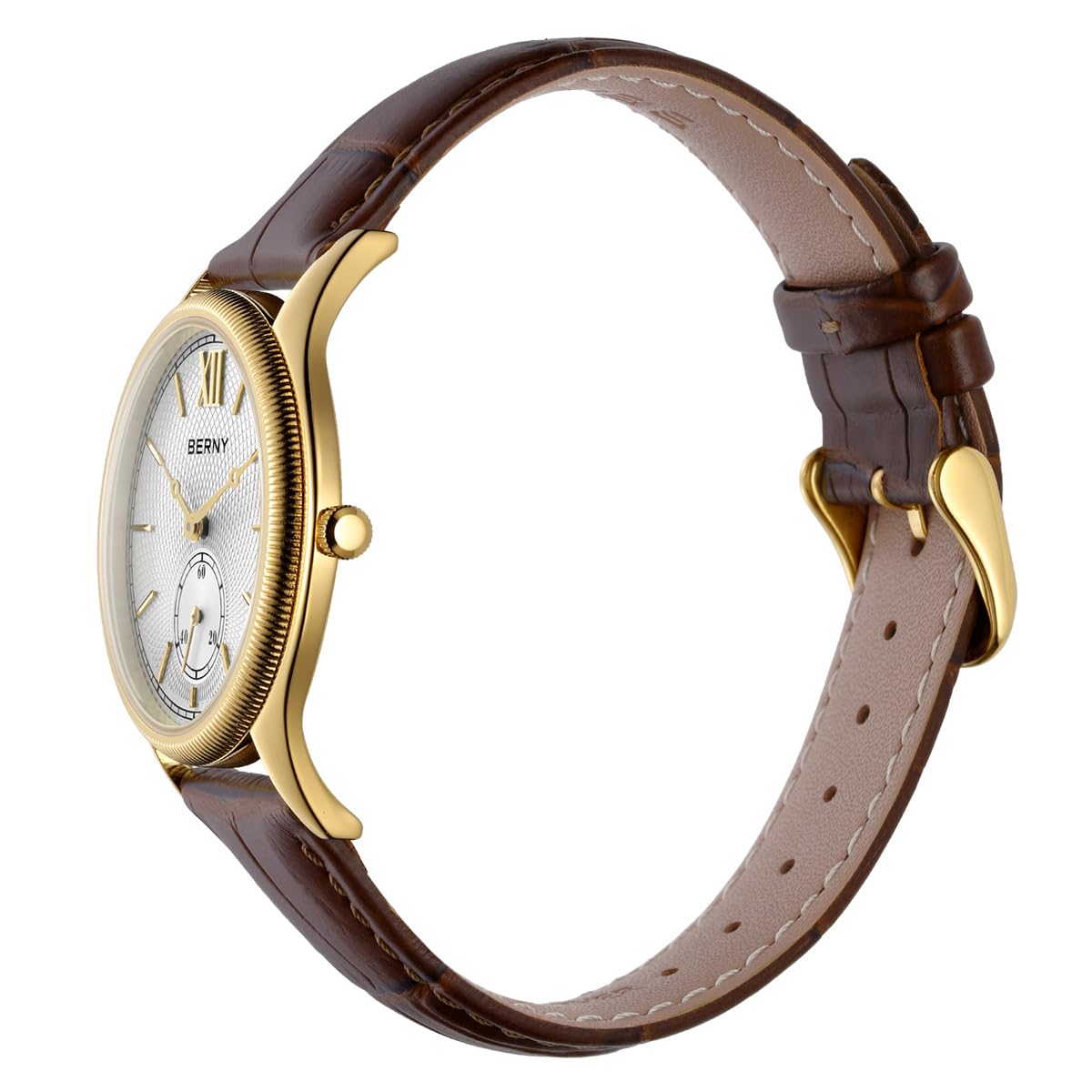 Berny Orologio Uomo Argento Pelle Vera Vintage Quarzo