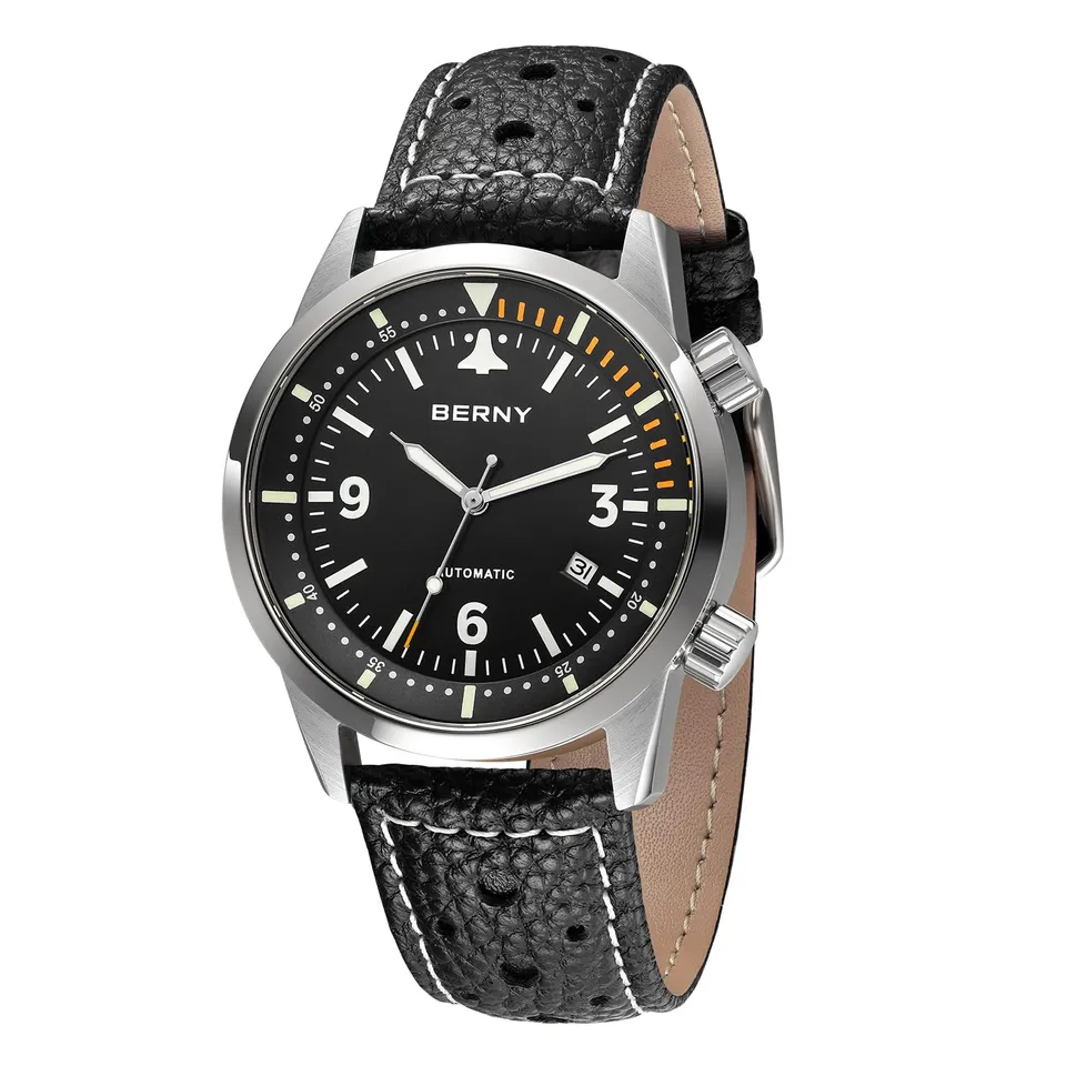 Berny Aviation orologio automatico uomo nero ST1612 pilota