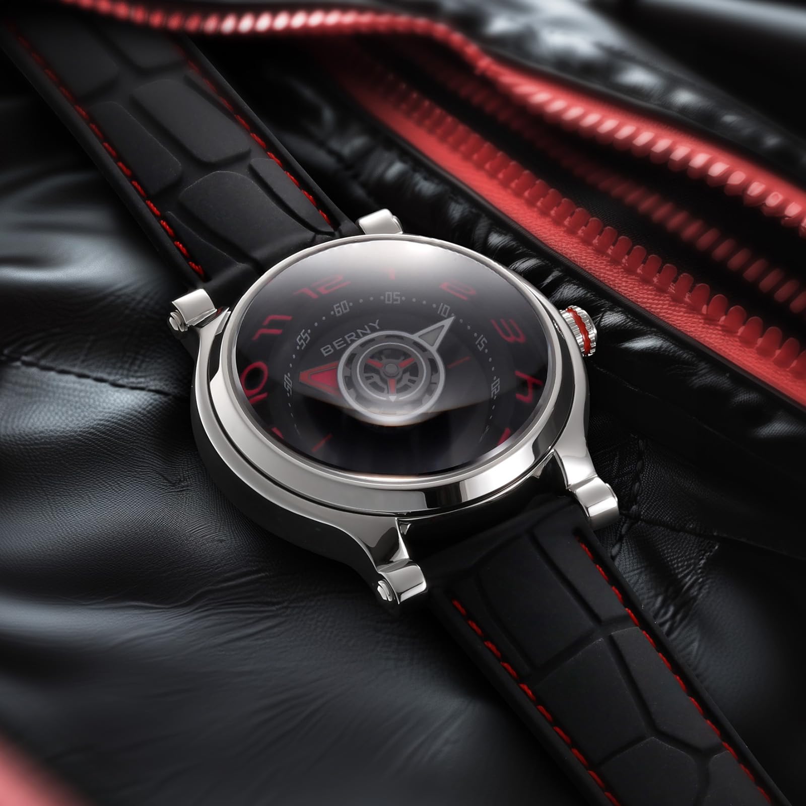 Berny AM053VM Orologio Uomo Automatico Argento Rosso
