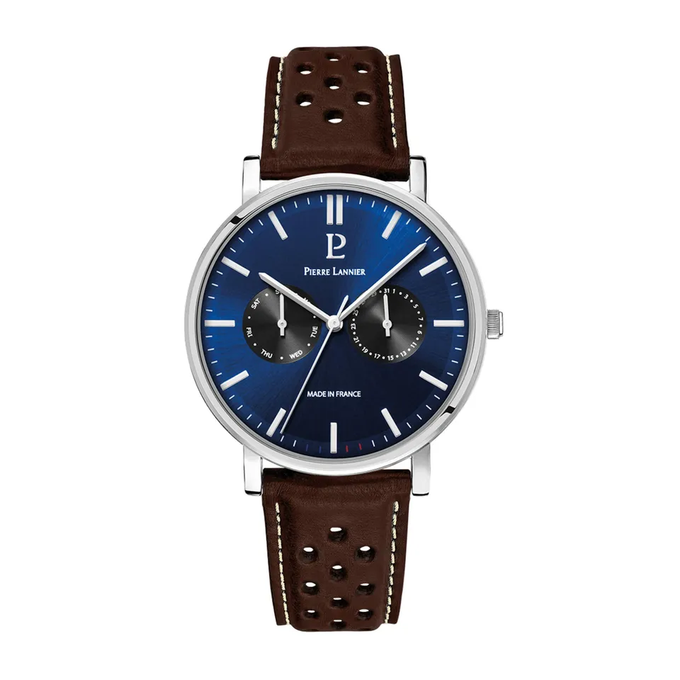 Pierre Lannier Essential Orologio Pelle Blu Quadrante Argento