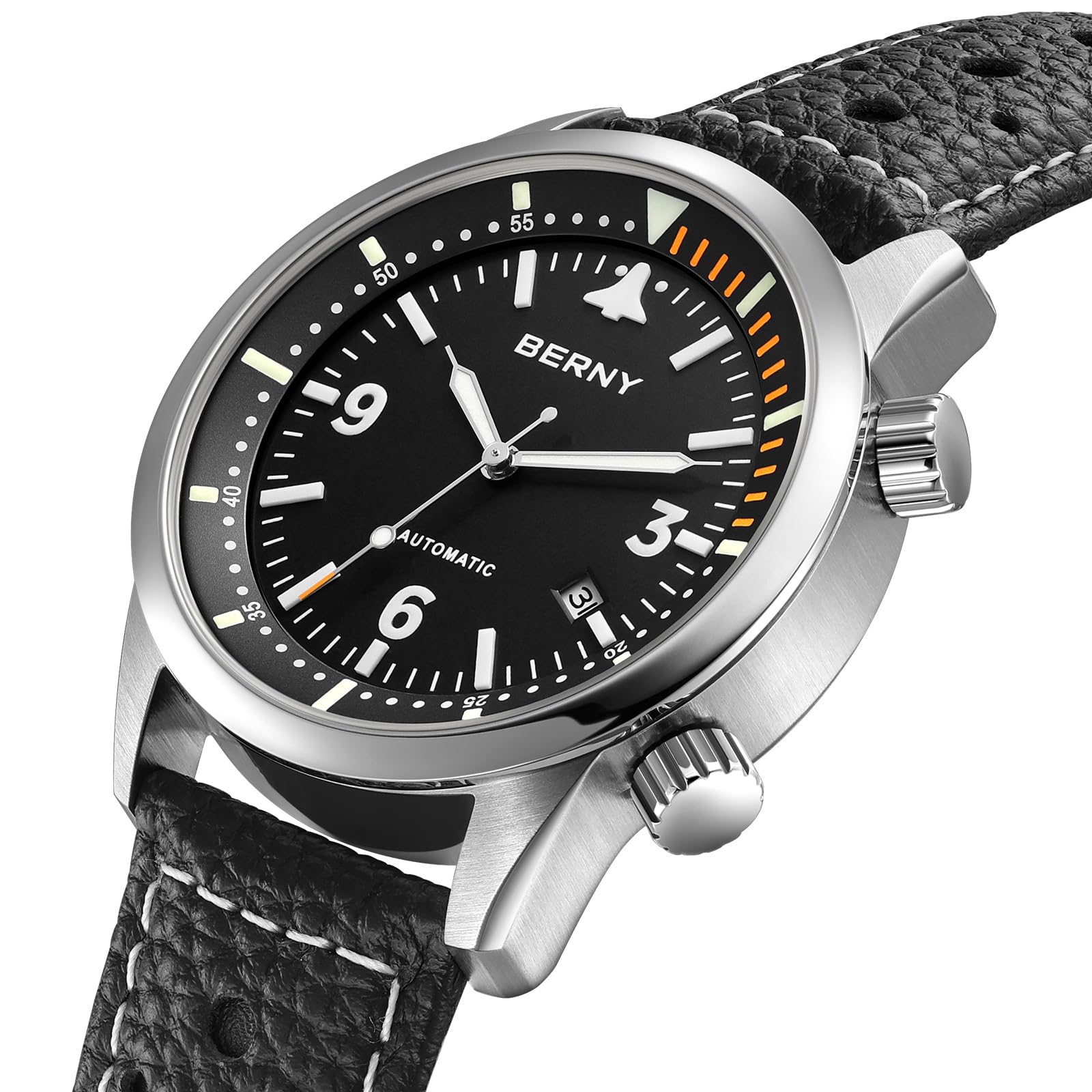 Berny Aviation orologio automatico uomo nero ST1612 pilota