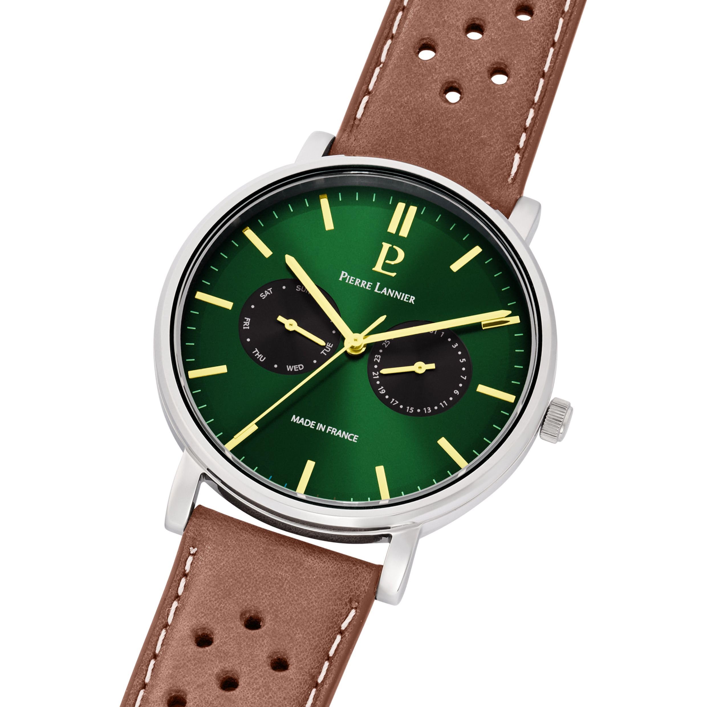 Pierre Lannier Essential orologio quadrante argento pelle verde