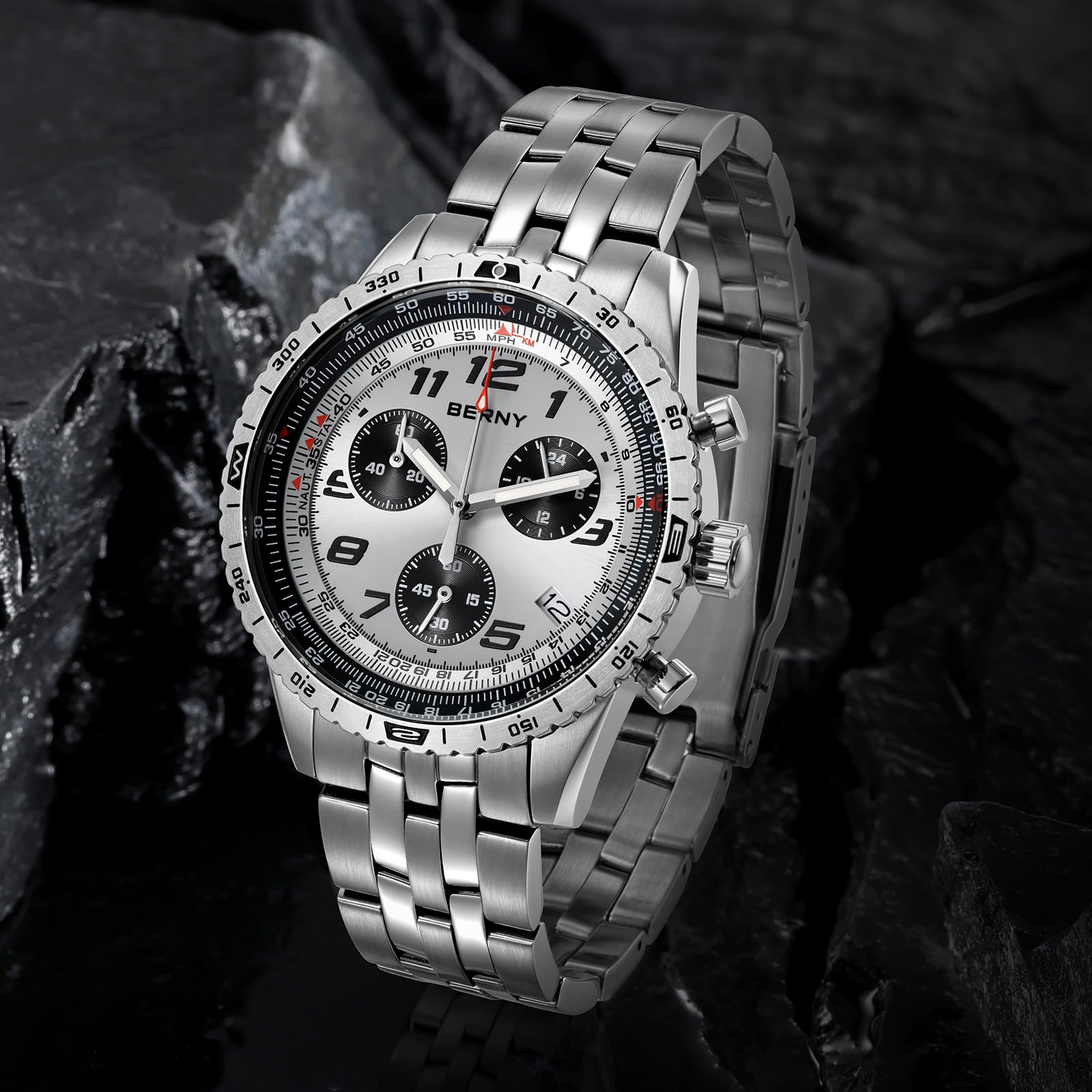 Berny Orologio Uomo Cronografo Sportivo Tre Quadranti
