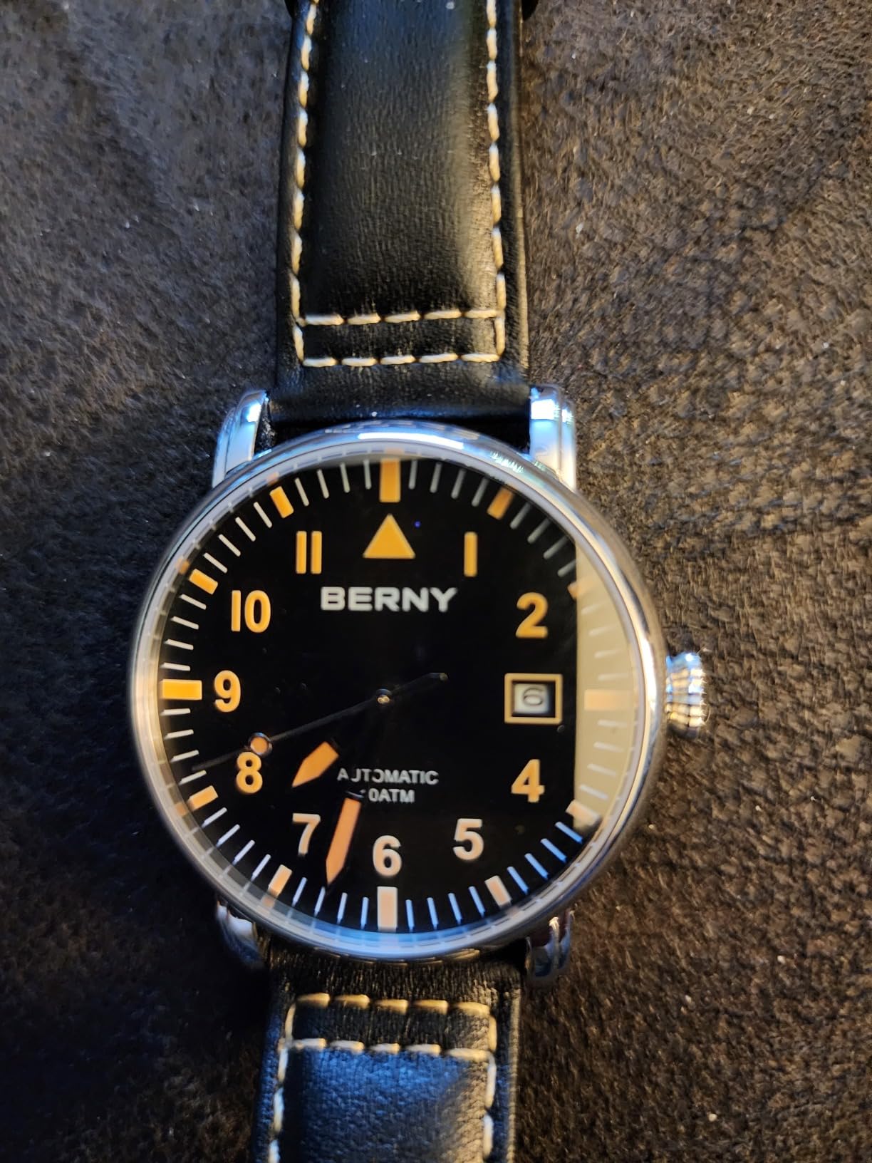 Berny Aviation orologio automatico uomo nero pelle