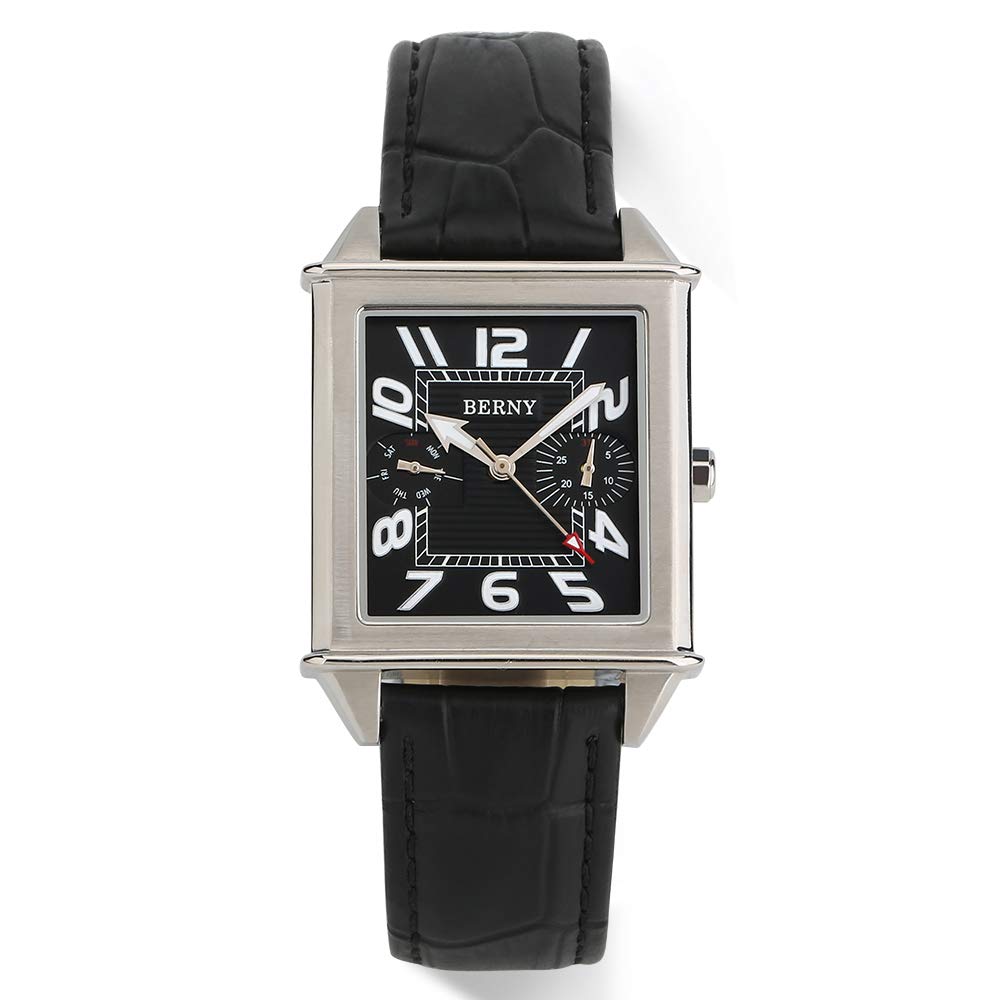 Berny Orologio Uomo Quadrato Quarzo Bianco Pelle
