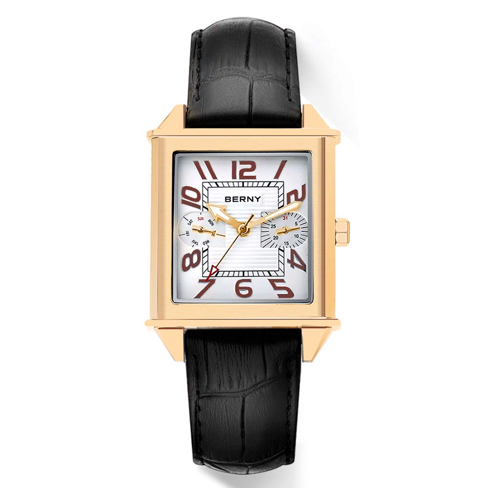 Berny Orologio Uomo Quadrato Quarzo Bianco Pelle