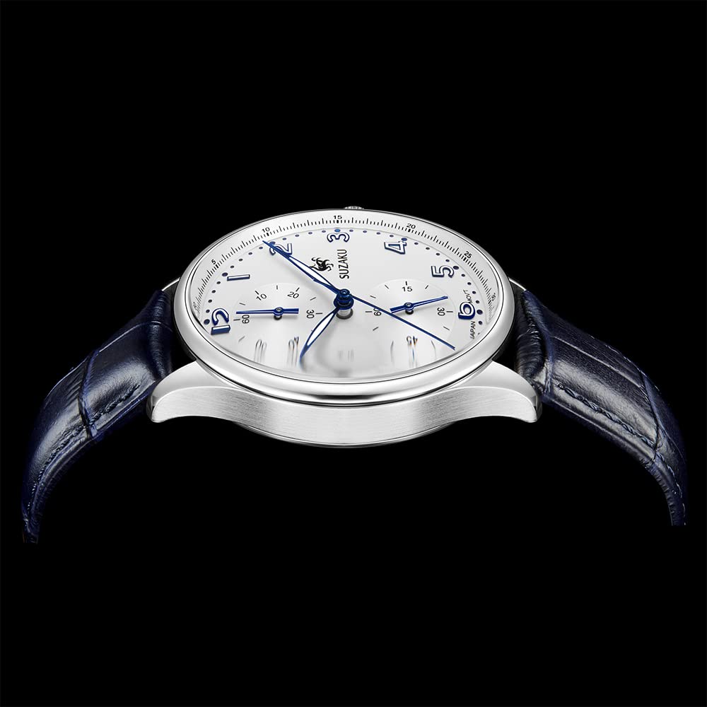 Suzaku orologio cronografo uomo bianco pelle 40mm