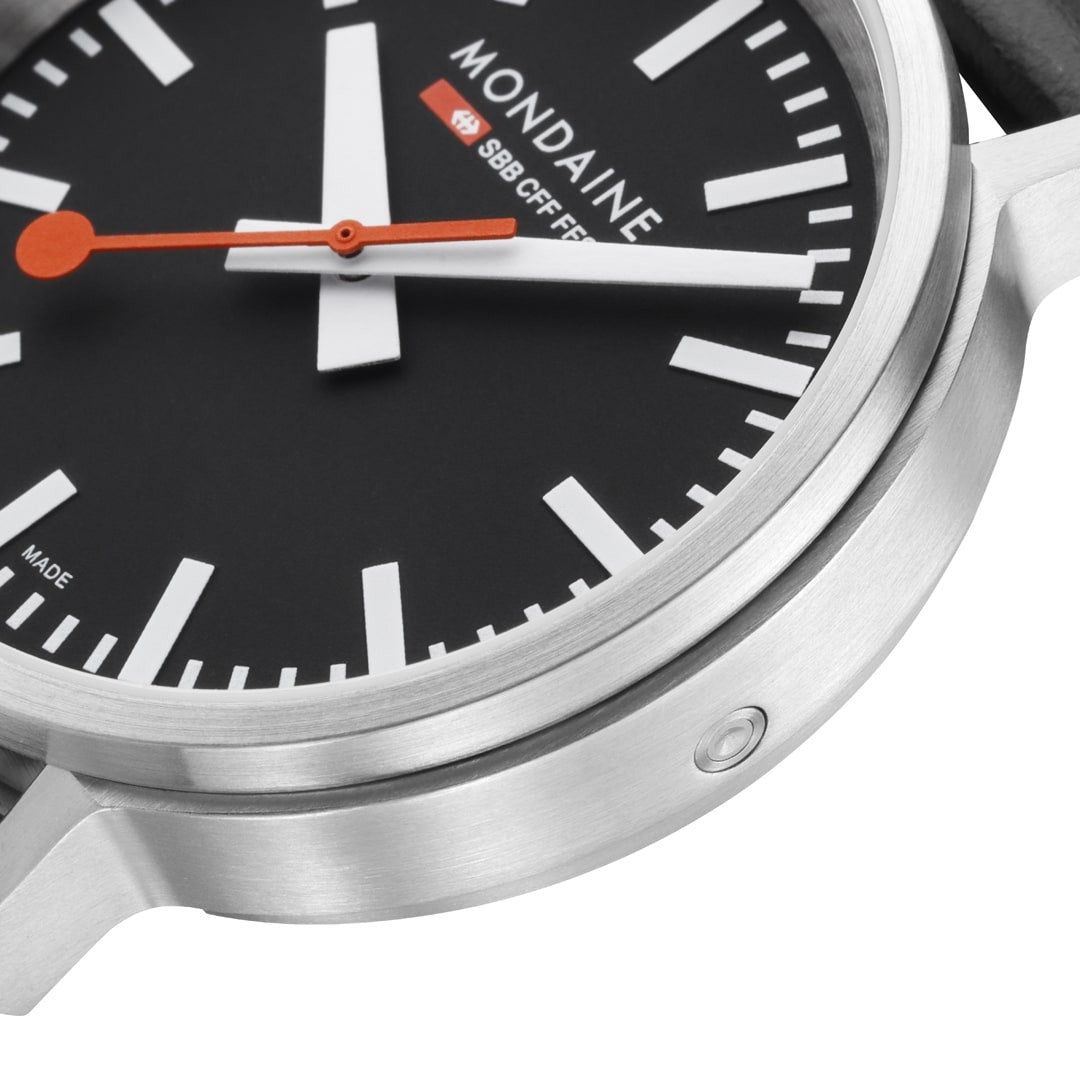Mondaine Stop2go Orologio Nero 41 mm Ecopelle