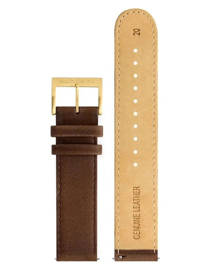 Mondaine Cinturino Pelle Marrone 20 mm Fibbia Oro