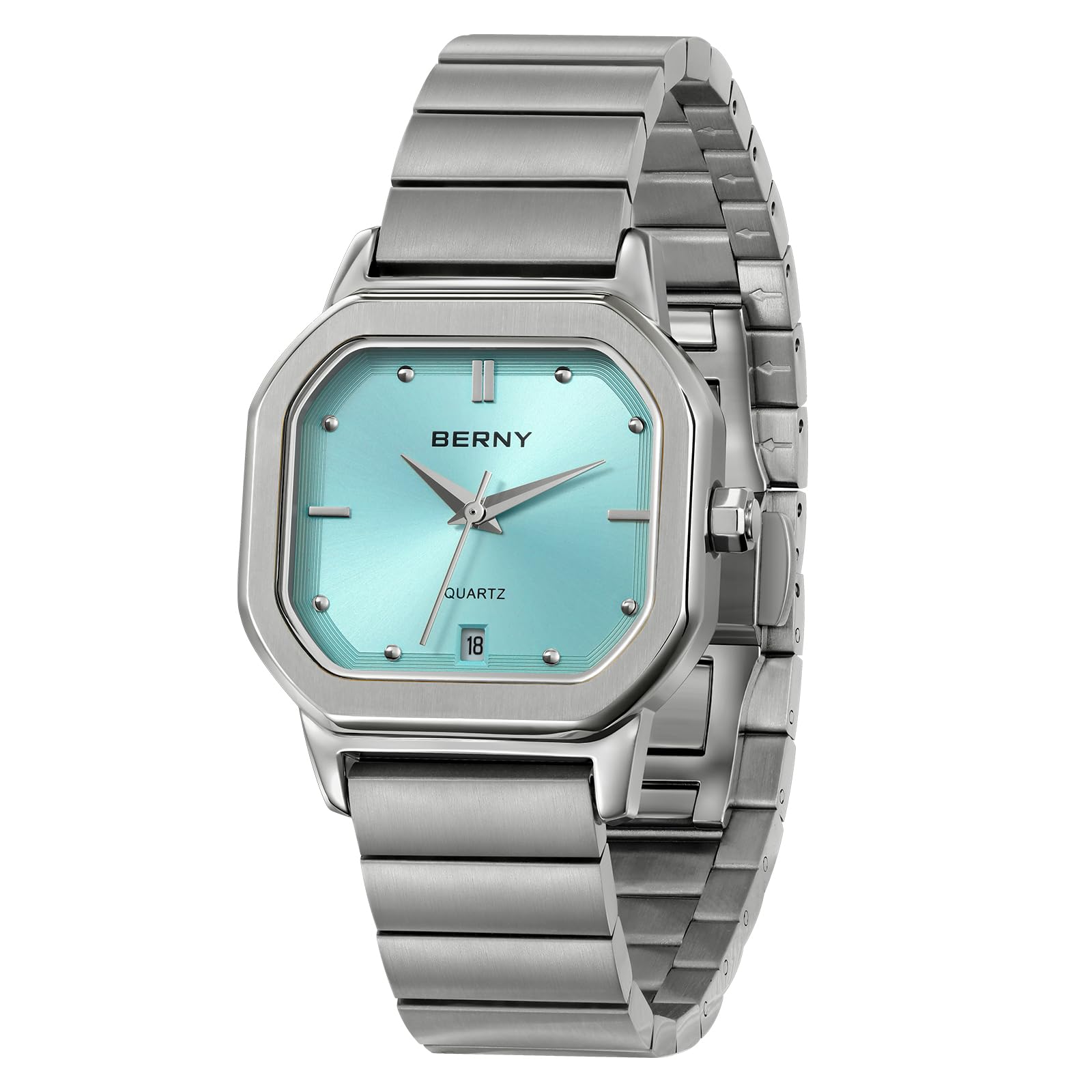 Berny Orologio Uomo Quadrato Nero Quarzo Acciaio