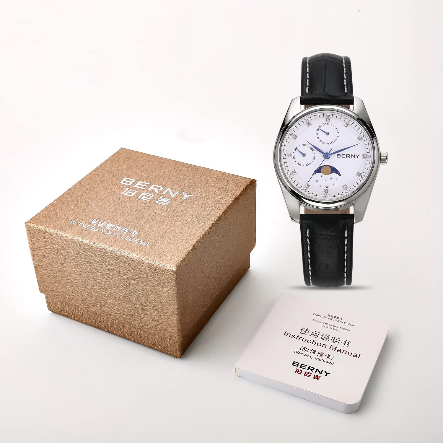 Berny orologio donna multifunzione pelle bianco fasi lunari