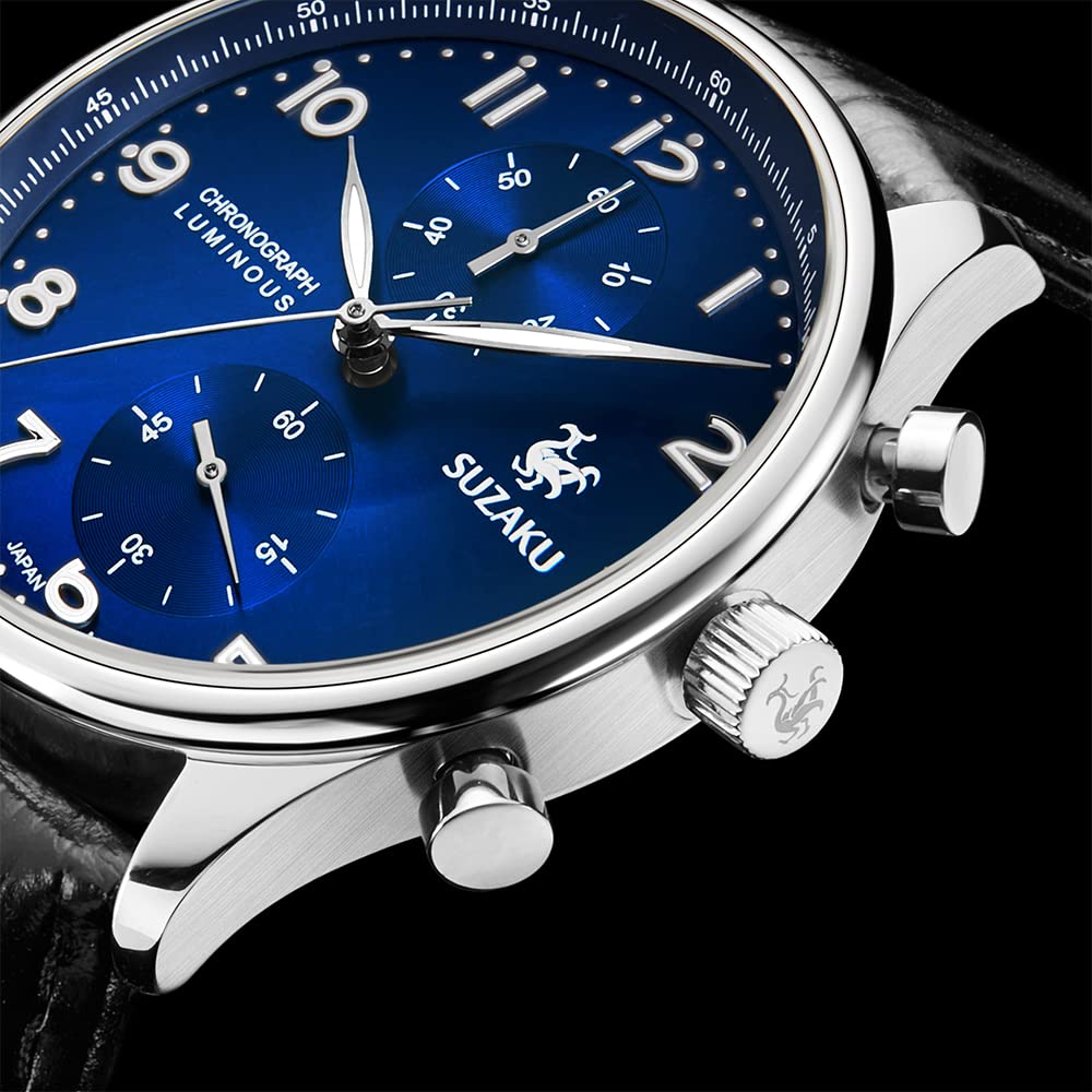 Suzaku Chronograph Orologio Quarzo Uomo 40 mm Blu Pelle