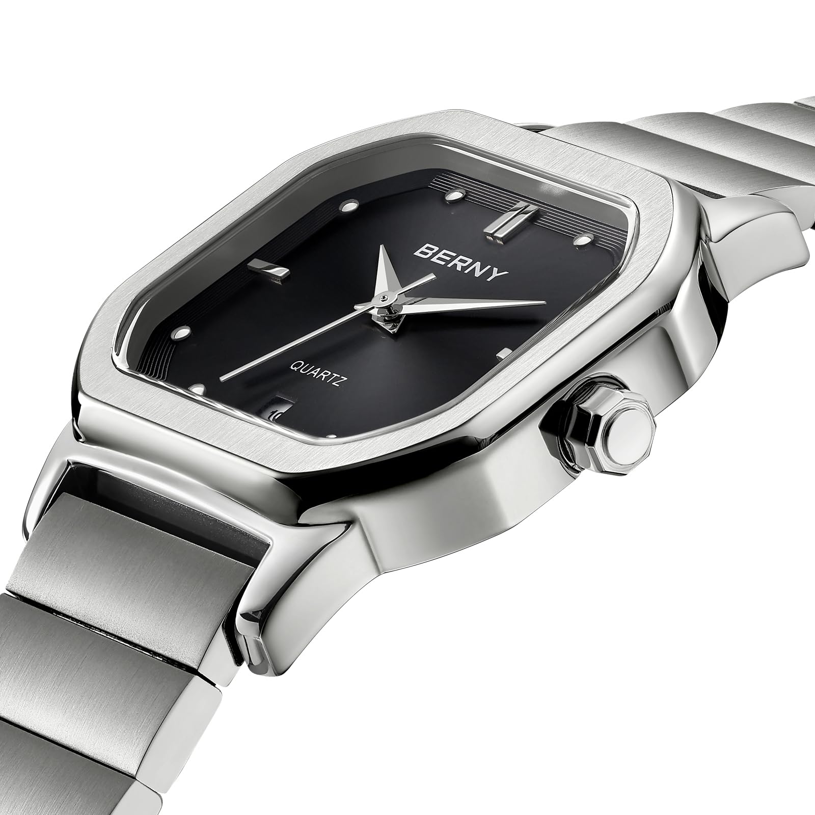 Berny Orologio Uomo Quadrato Nero Quarzo Acciaio