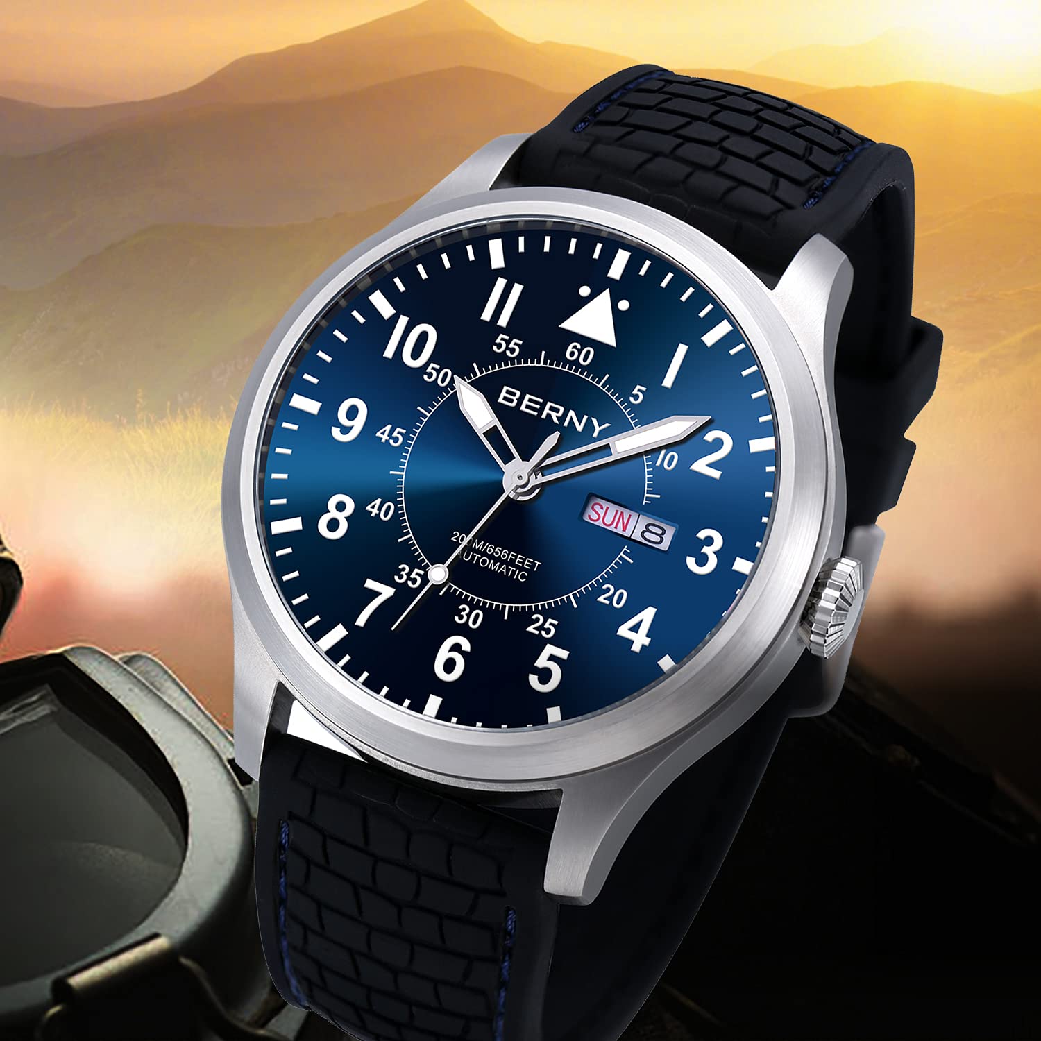 Berny Aviation Orologio da Polso Automatico 20ATM Zaffiro