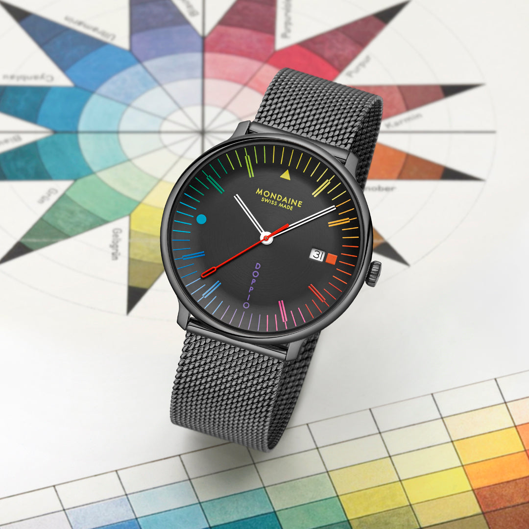 Mondaine Doppio Bauhaus Inspired orologio 41 mm multicolore