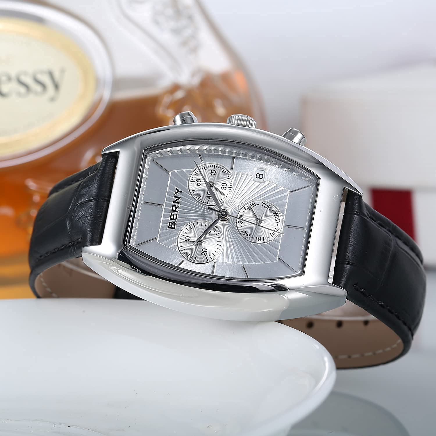 Berny Orologio Uomo Pelle Rettangolare Retrò