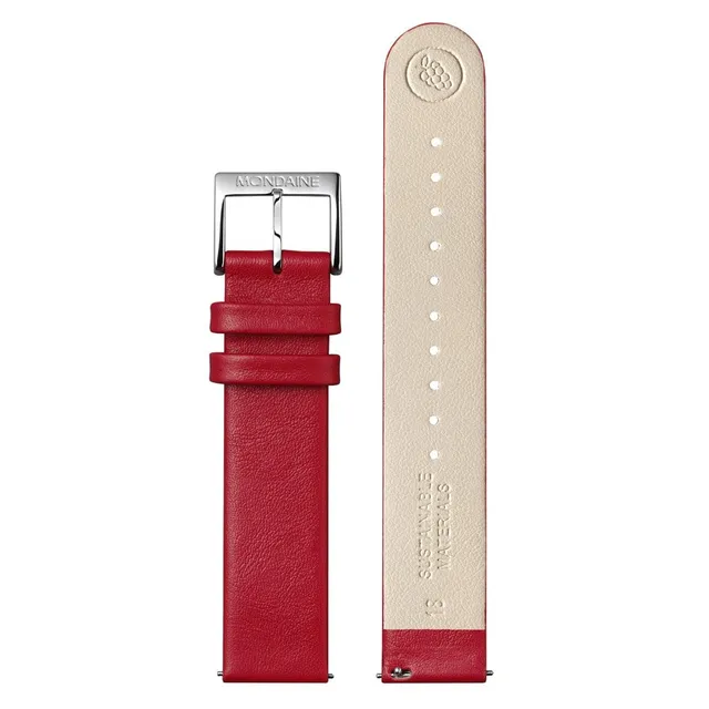 Mondaine cinturino 18 mm rosso ecopelle fibbia lucida