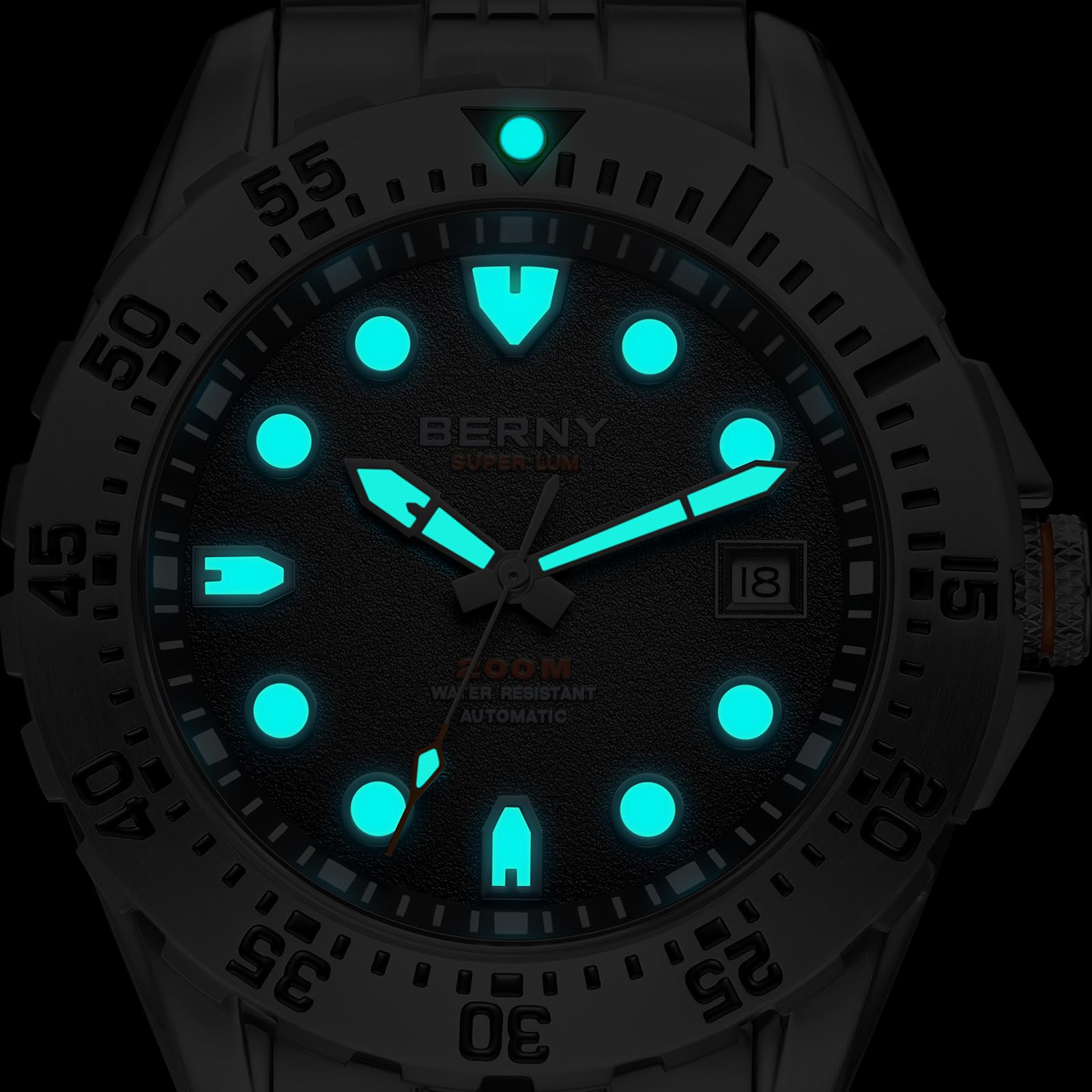 Berny orologio subacqueo uomo nero automatico 20ATM zaffiro