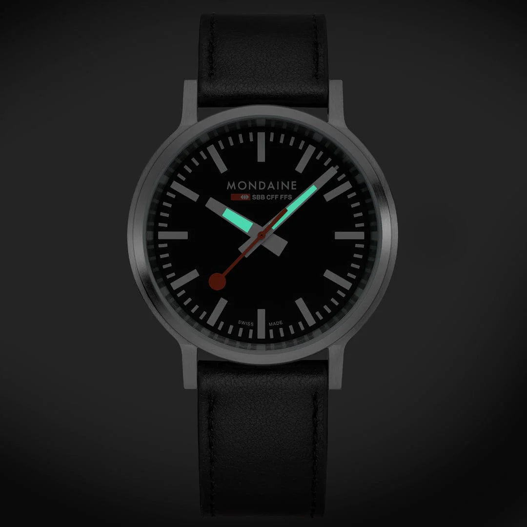 Mondaine Stop2go Orologio Nero 41 mm Ecopelle