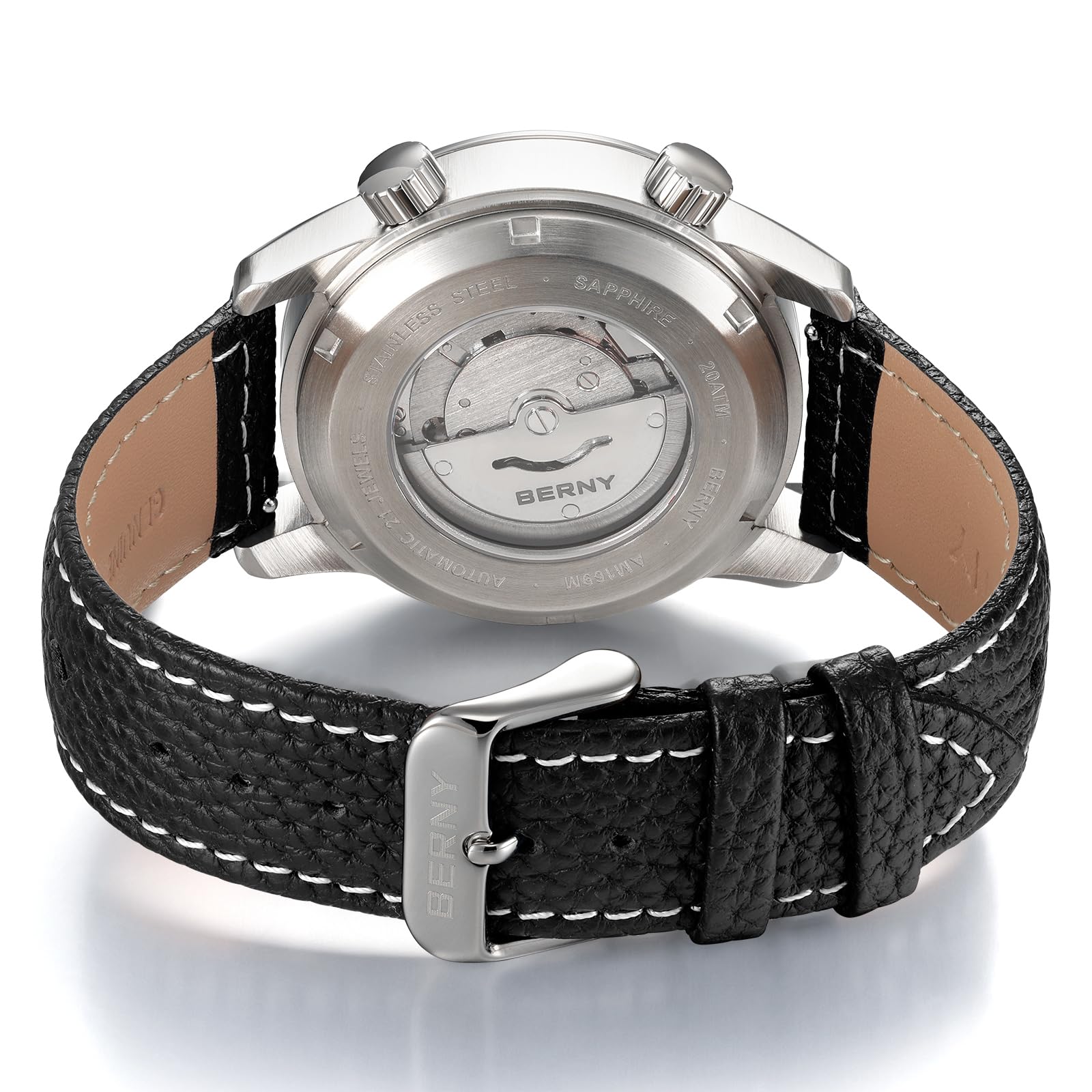 Berny Aviation orologio automatico uomo nero ST1612 pilota