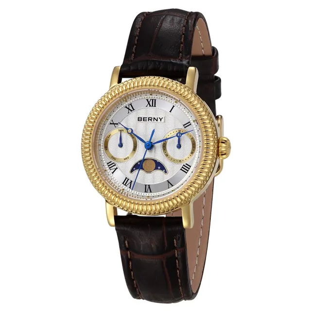 Berny Orologio Donna Fasi Lunari Oro e Bianco Pelle
