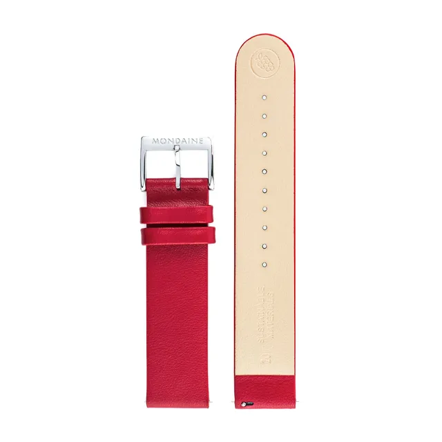 Mondaine Cinturino 20 mm Rosso Ecopelle Fibbia Lucida