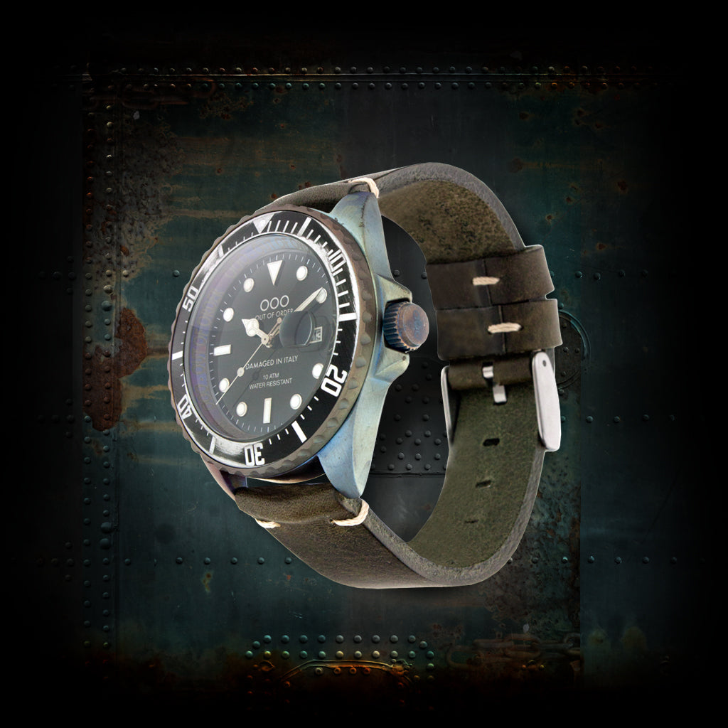 Out Of Order Quarzo 44 orologio al quarzo verde pelle 44 mm
