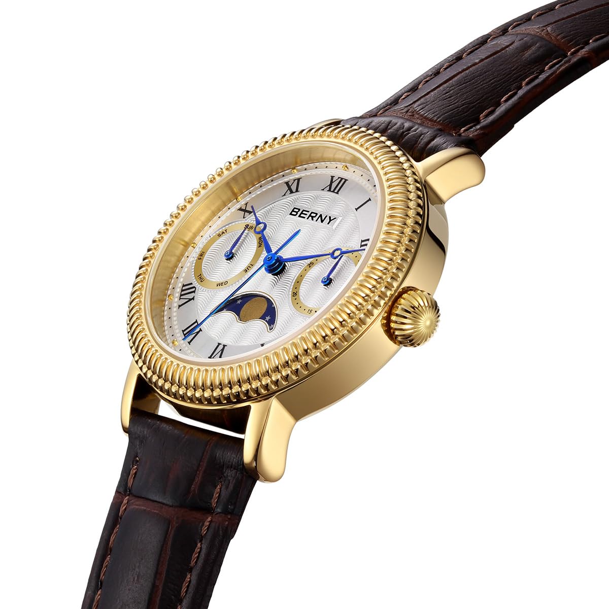 Berny Orologio Donna Fasi Lunari Oro e Bianco Pelle