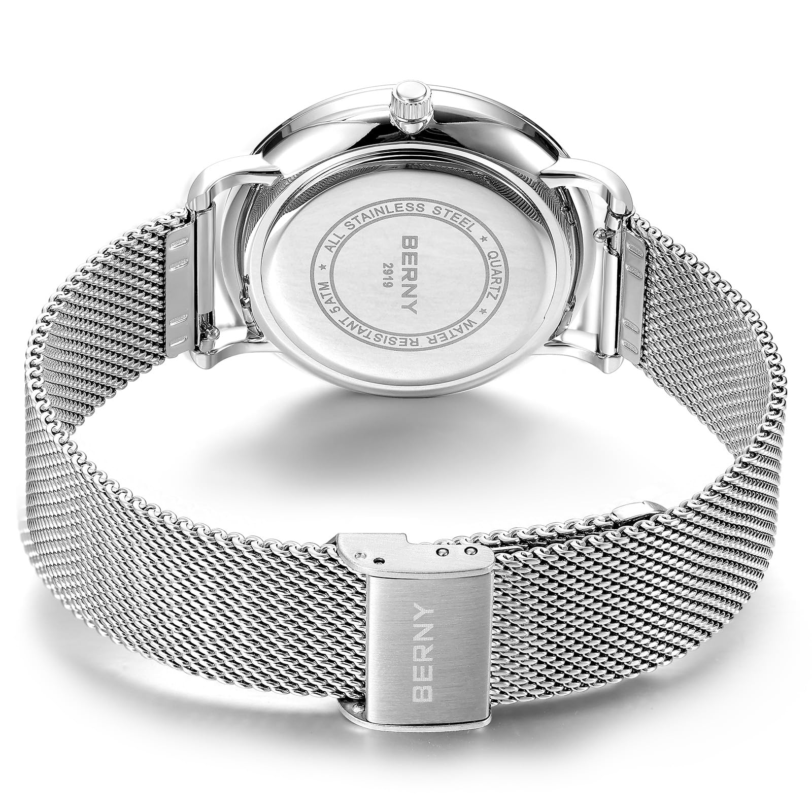 Berny orologio al quarzo mesh oro impermeabile