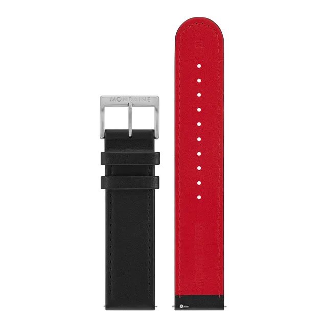 Mondaine Cinturino Pelle 20 mm Nero Fibbia Satinata