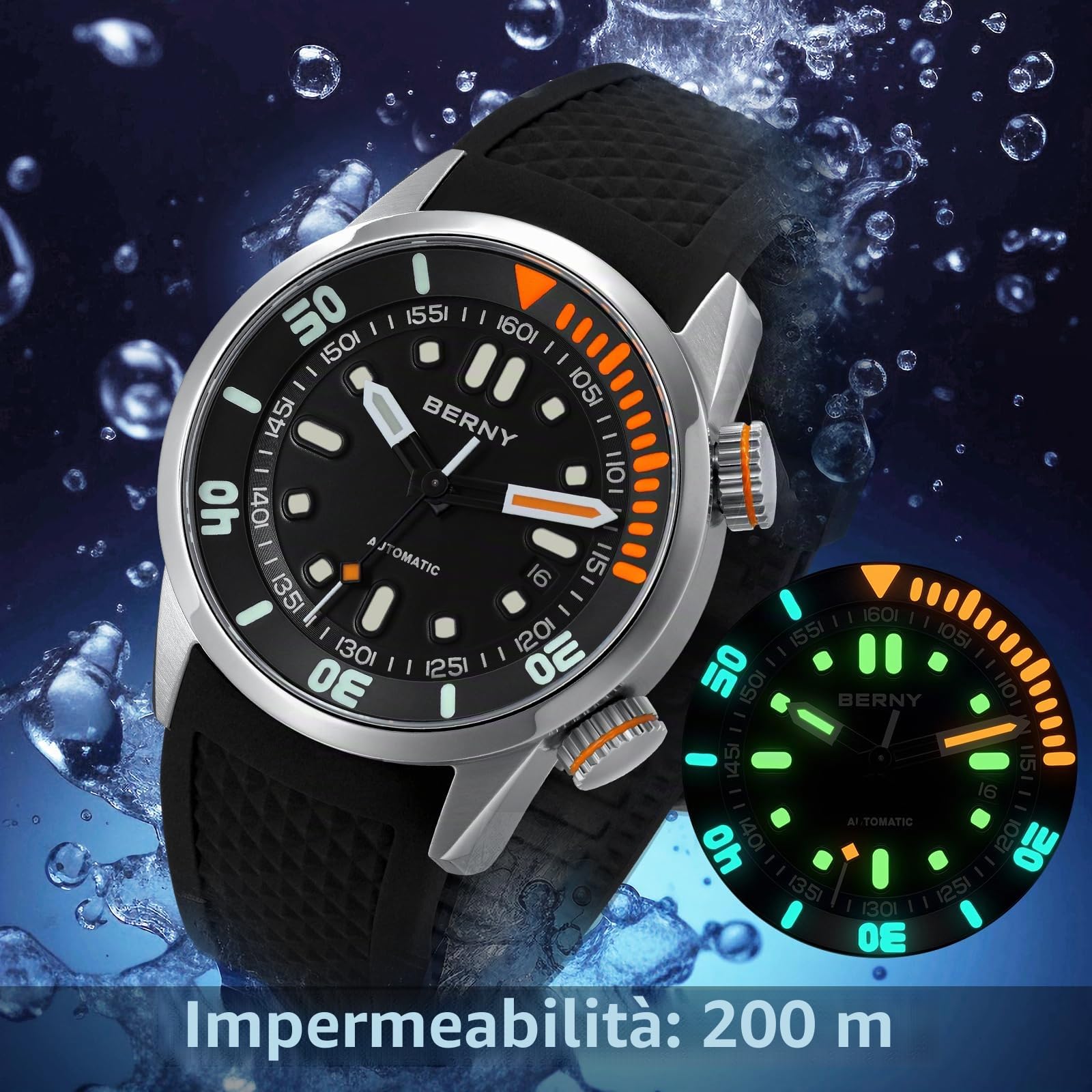 Berny Diver Collection orologio automatico nero 200M