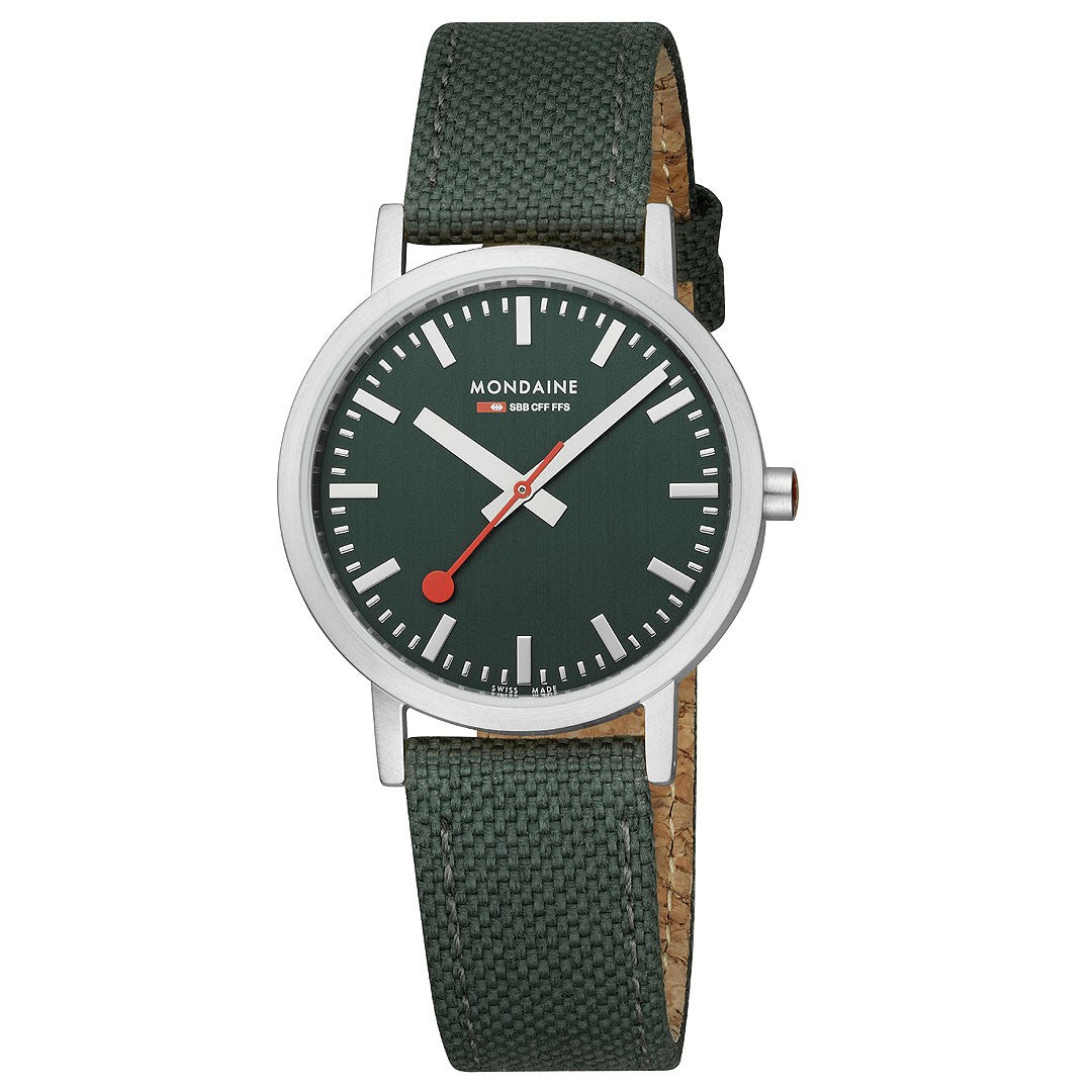 Mondaine Classic orologio 36 mm verde tessuto
