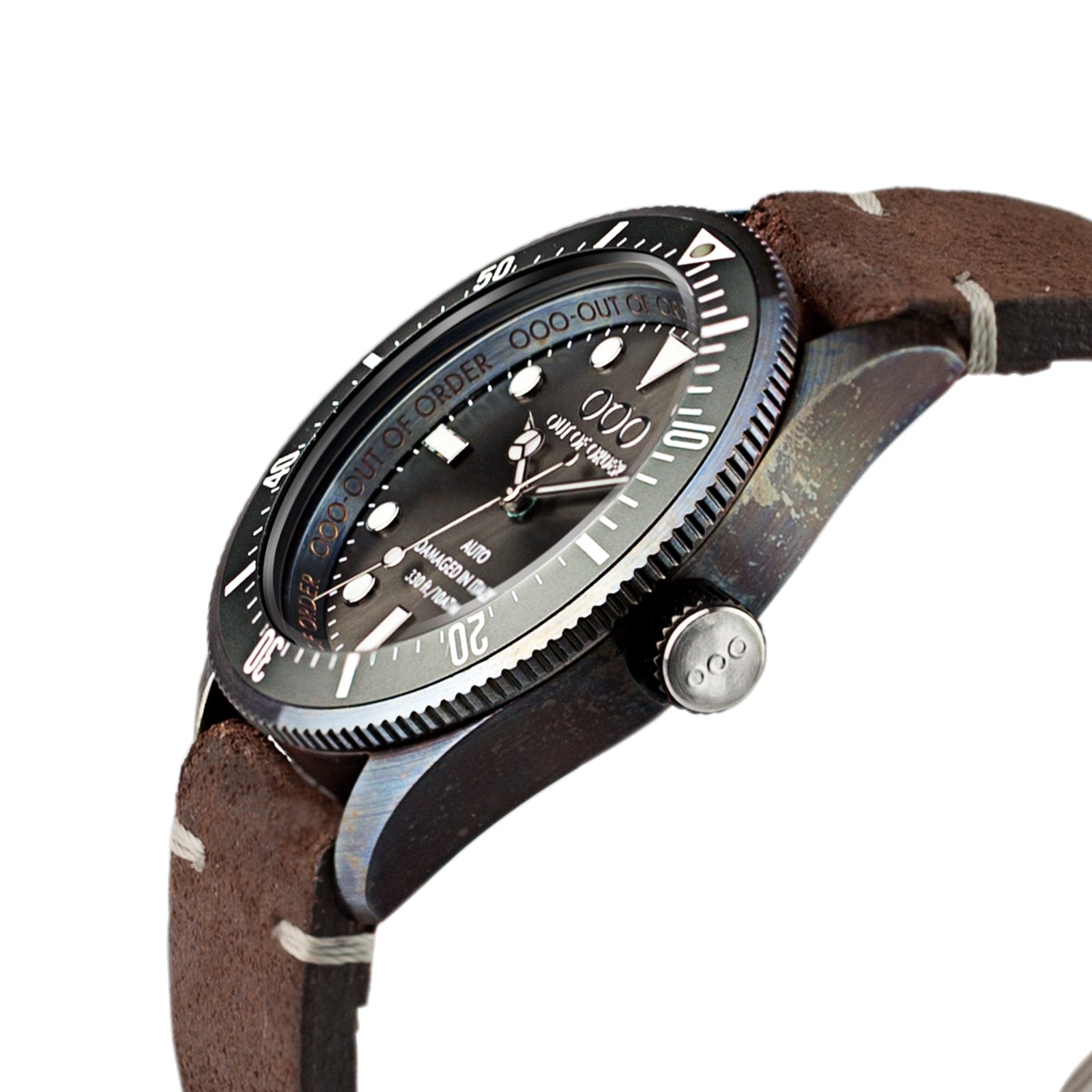 Out Of Order Grey Auto orologio automatico 44mm pelle marrone
