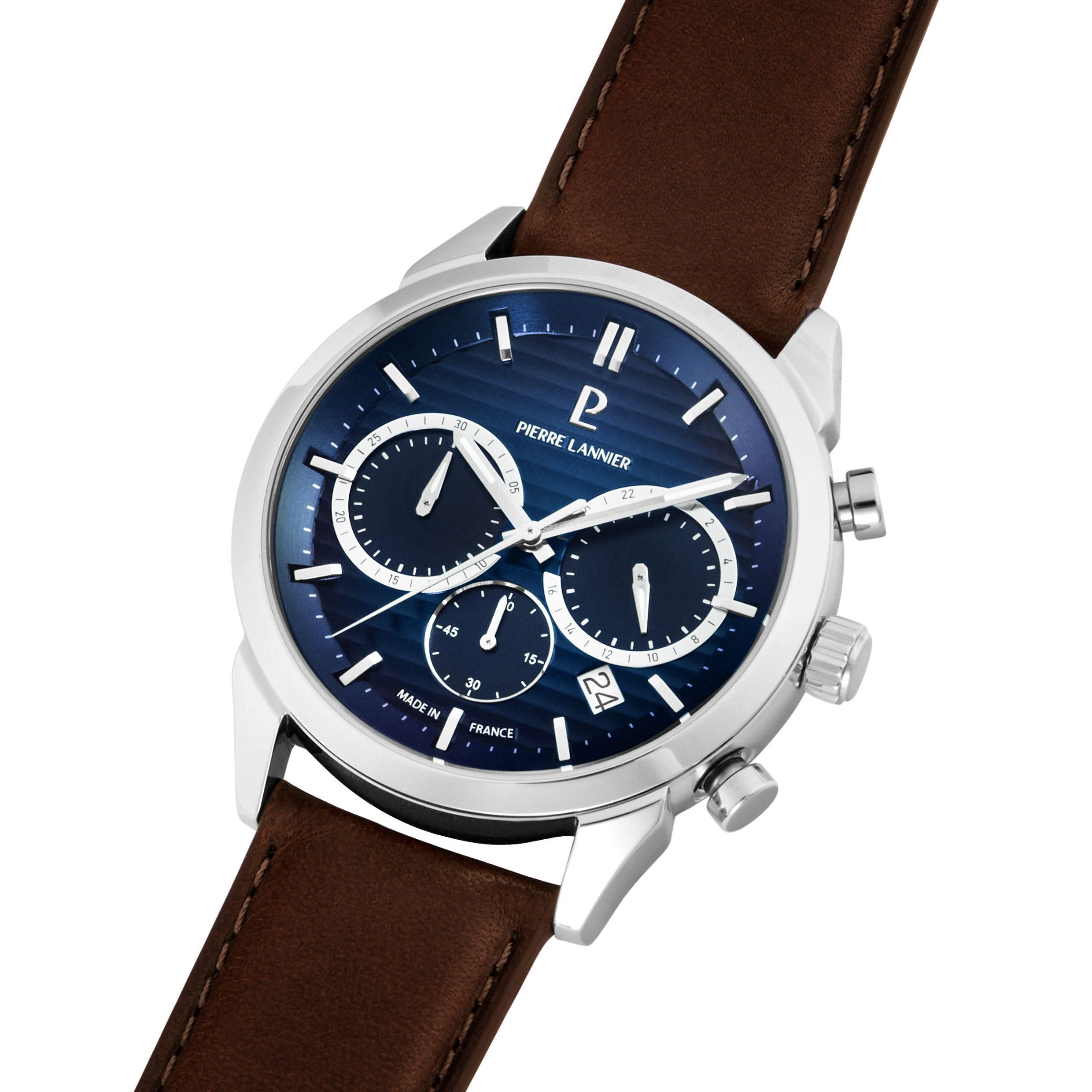 Pierre Lannier Monarck cronografo 43 mm acciaio pelle