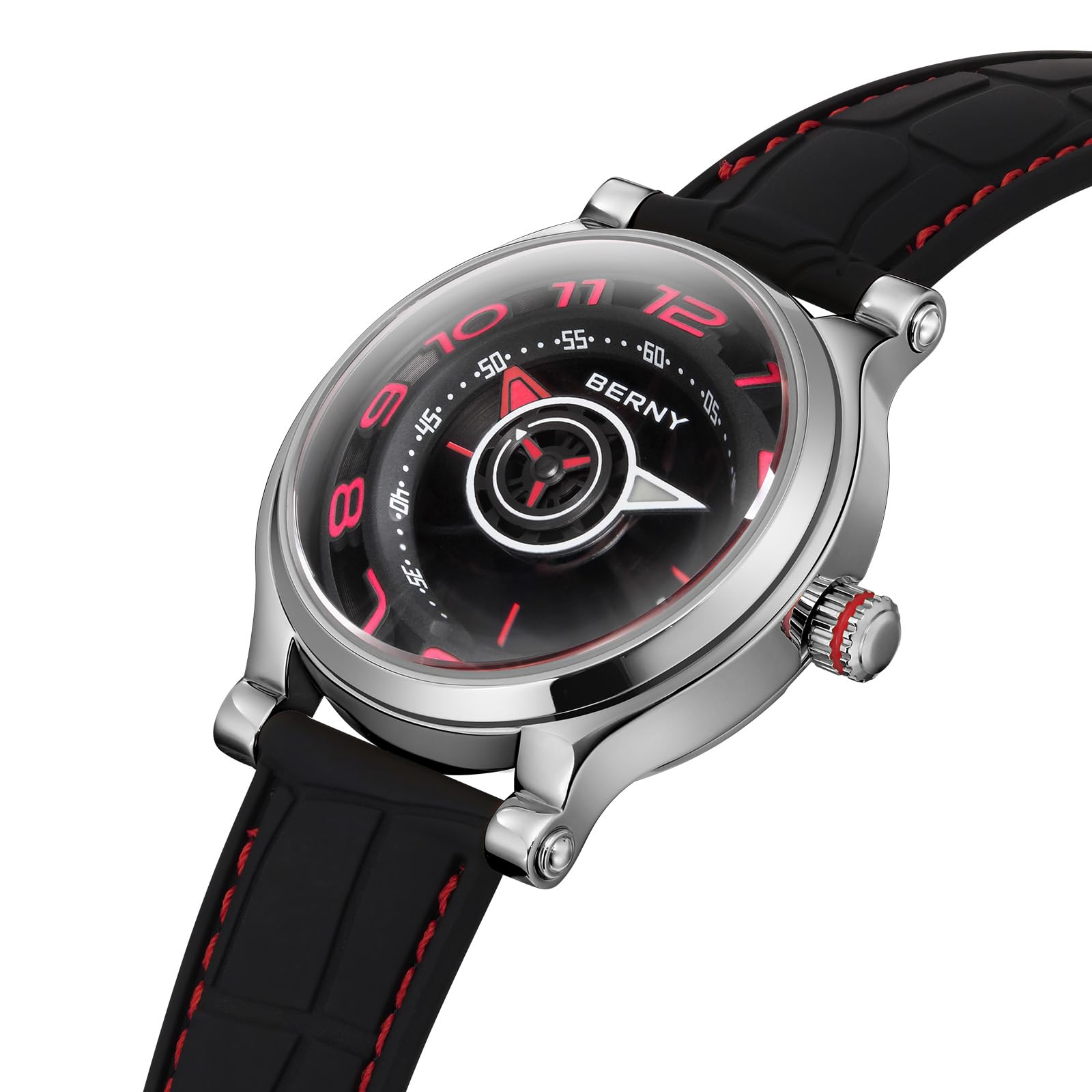 Berny AM053VM Orologio Uomo Automatico Argento Rosso