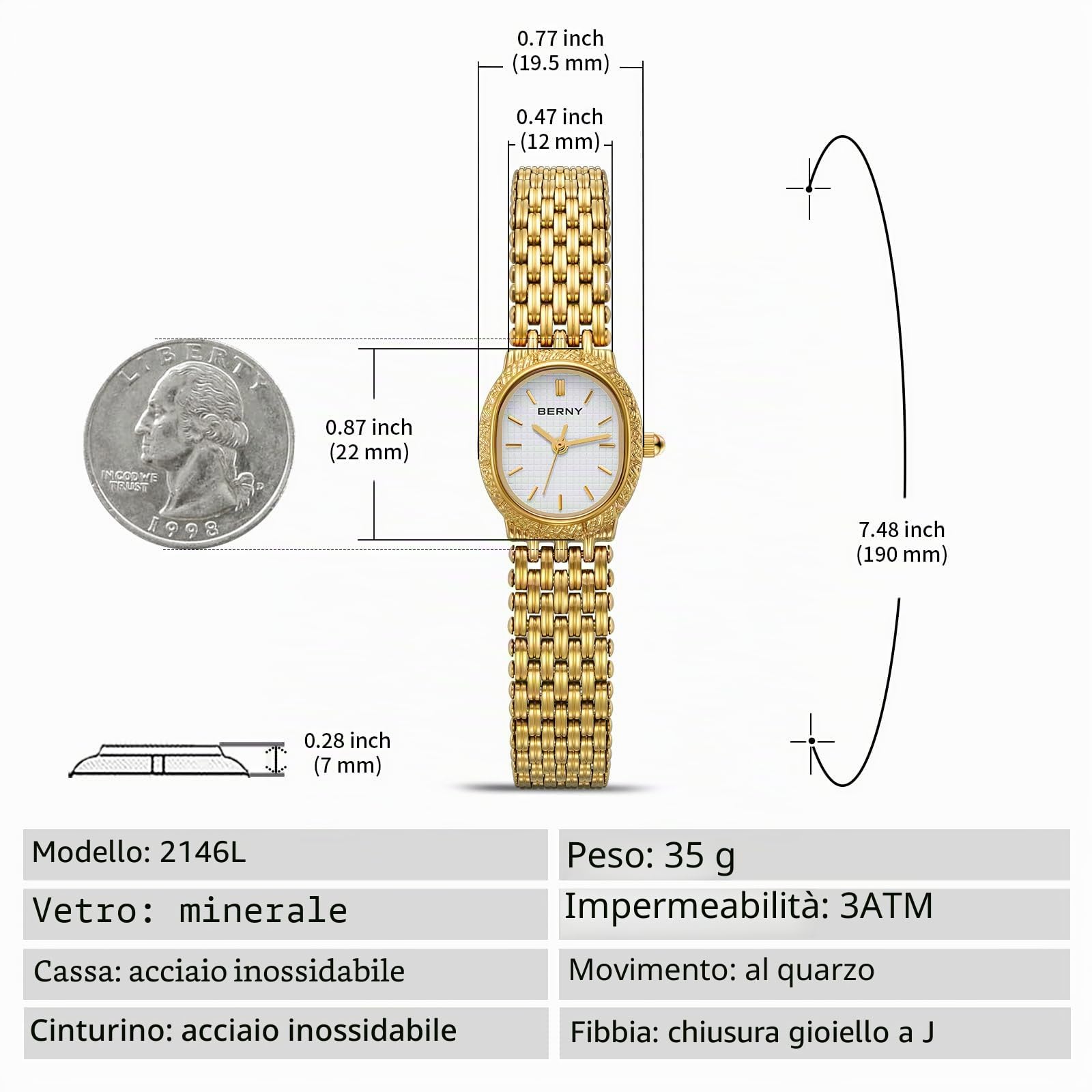 Berny Gold orologio donna bianco quarzo piccolo