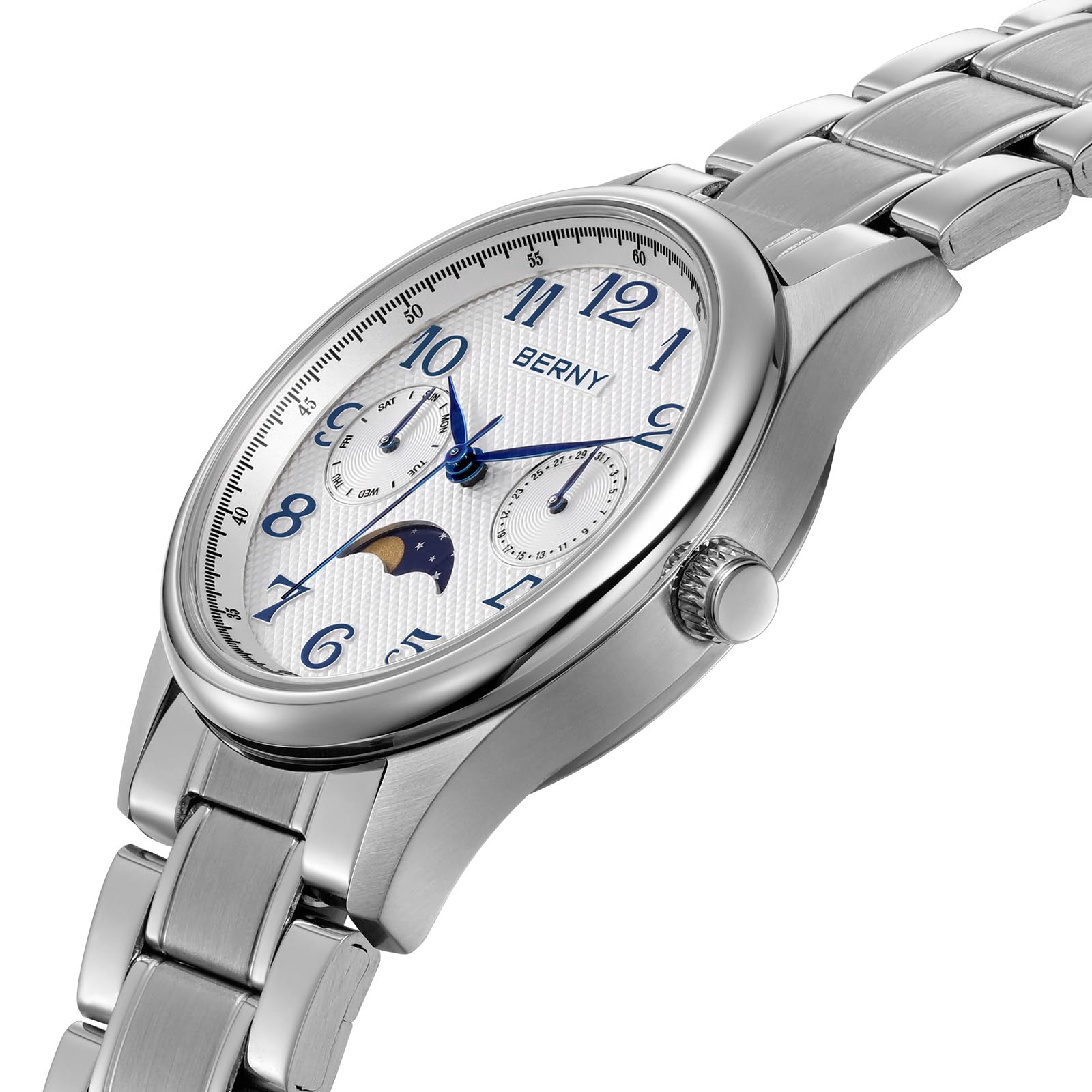 Berny Moon Phase Orologio Donna Bianco Acciaio Fase Lunare